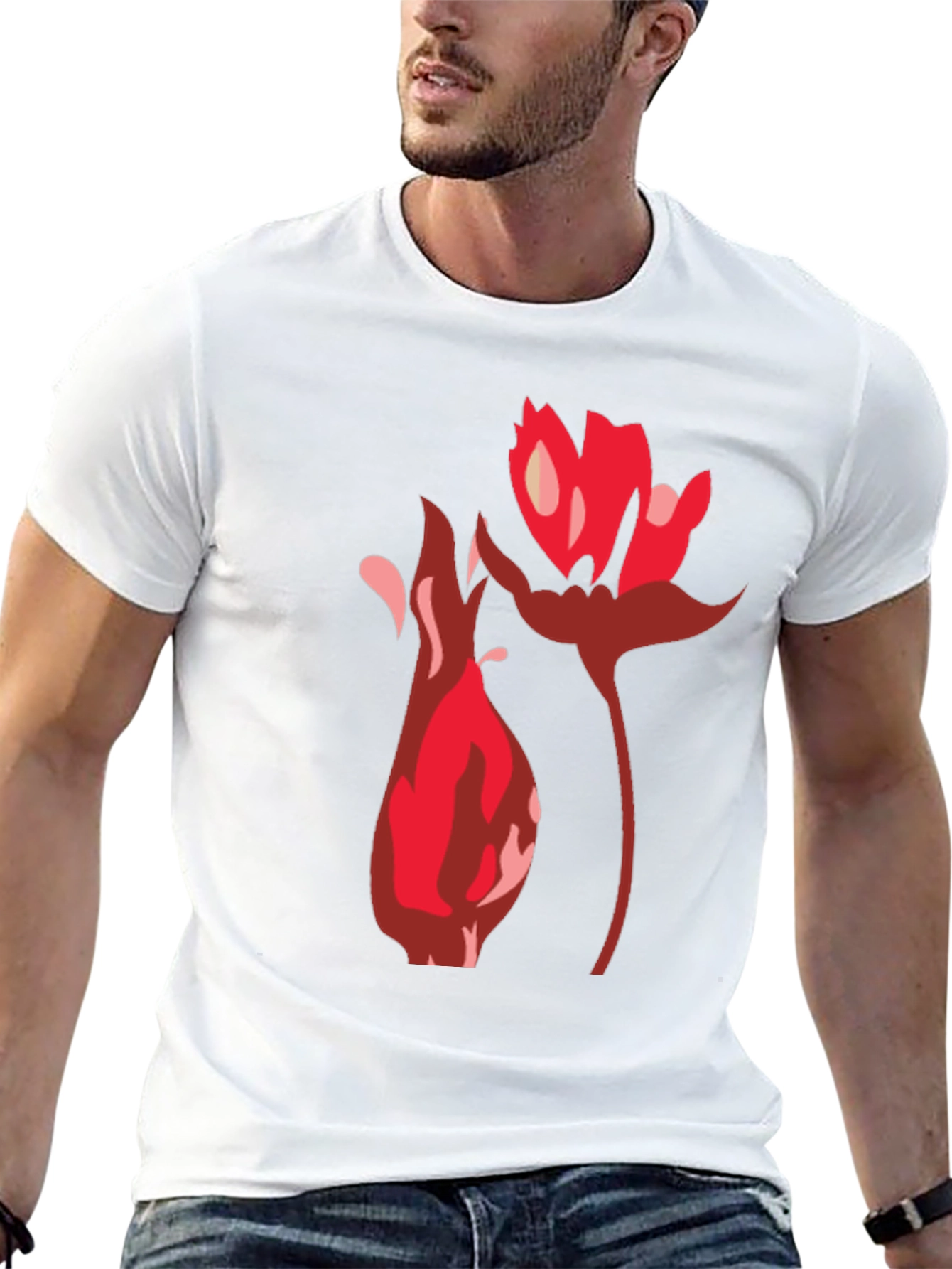 Black T-Shirt with Bold Floral Graphic