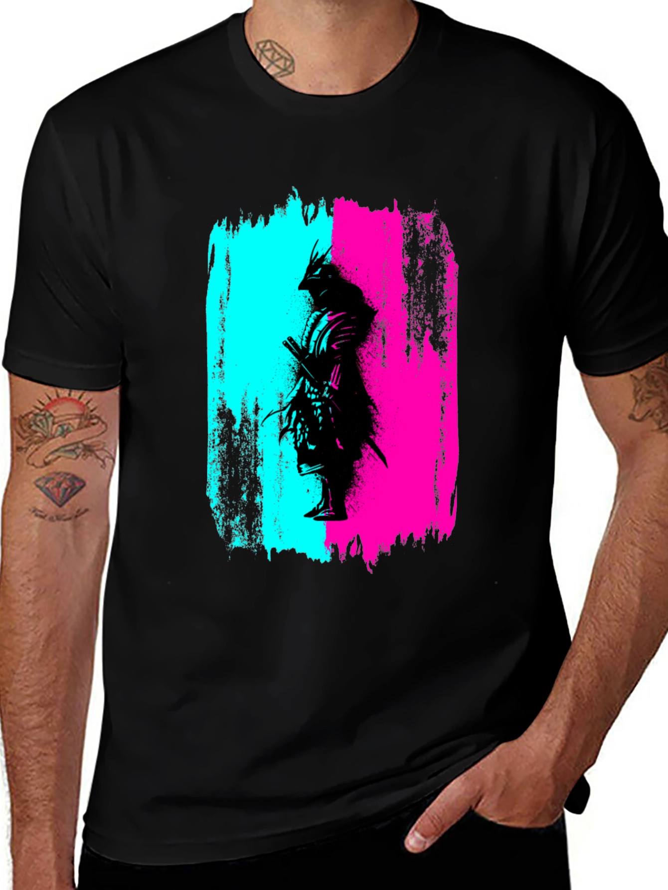 Samurai Graphic Print T-Shirt - Black
