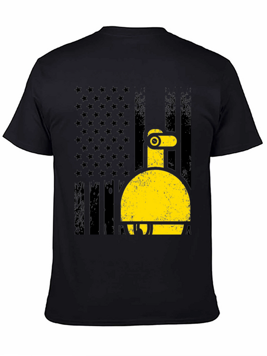 Excavator American Flag Mens Black T-Shirt
