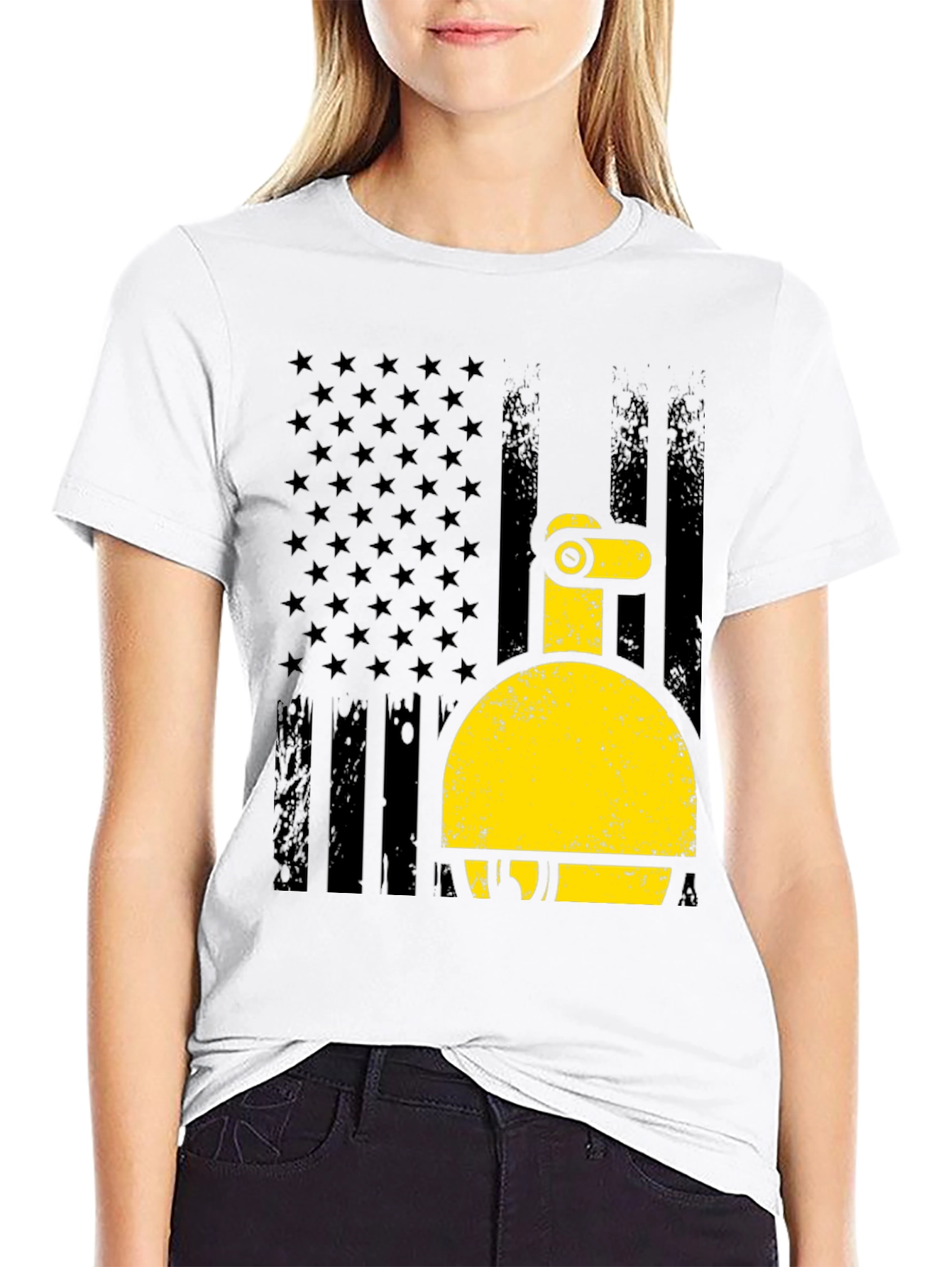 Excavator American Flag Mens Black T-Shirt