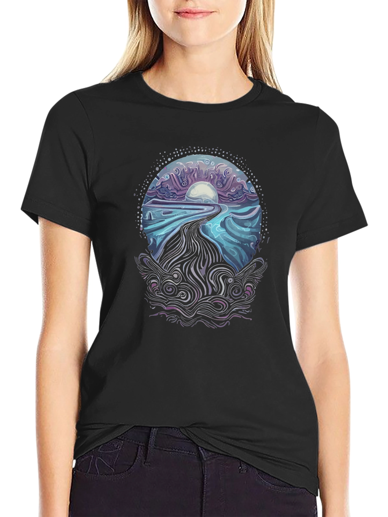Mystical Ocean Wave T-Shirt - Black