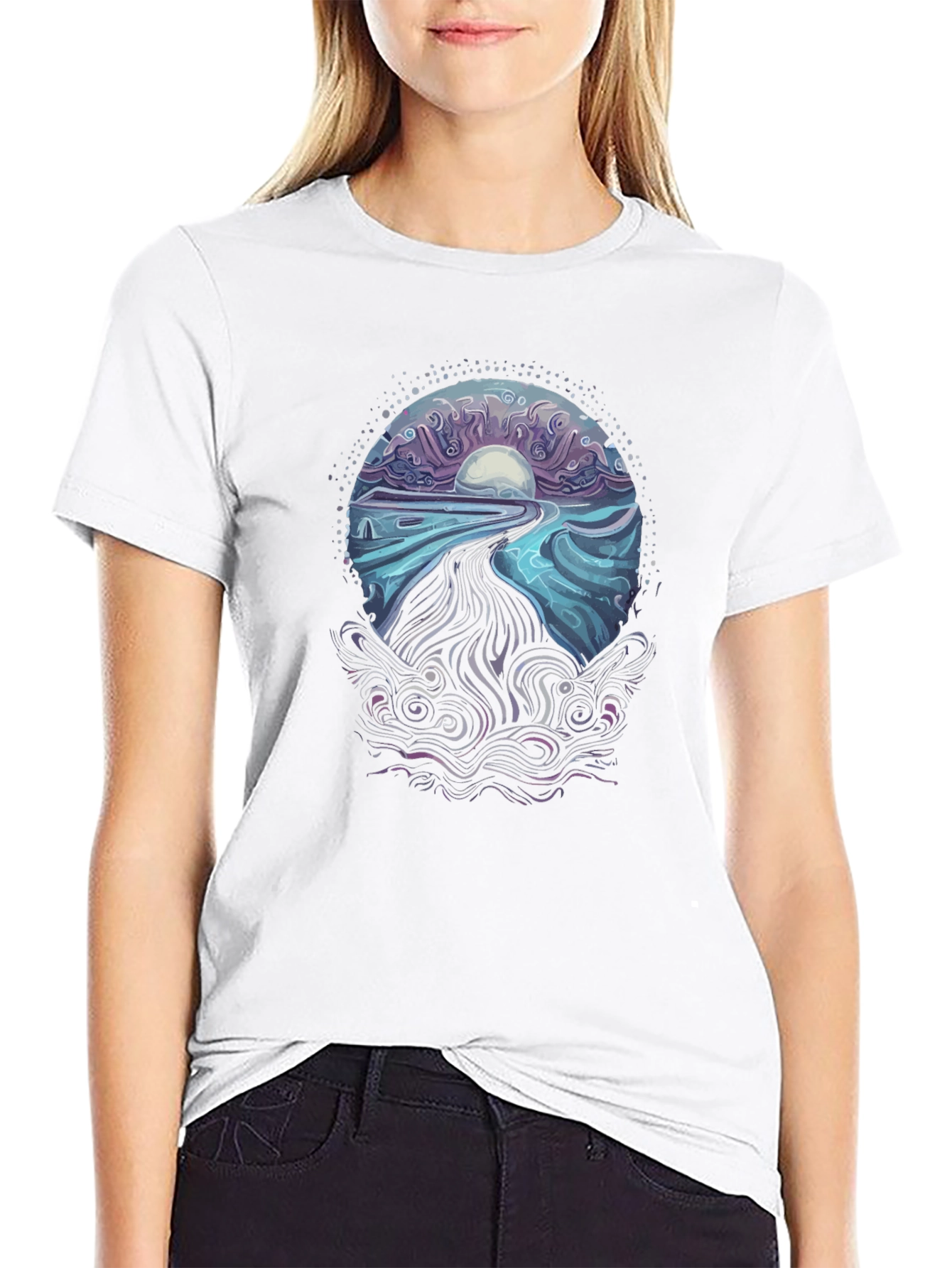 Mystical Ocean Wave T-Shirt - Black