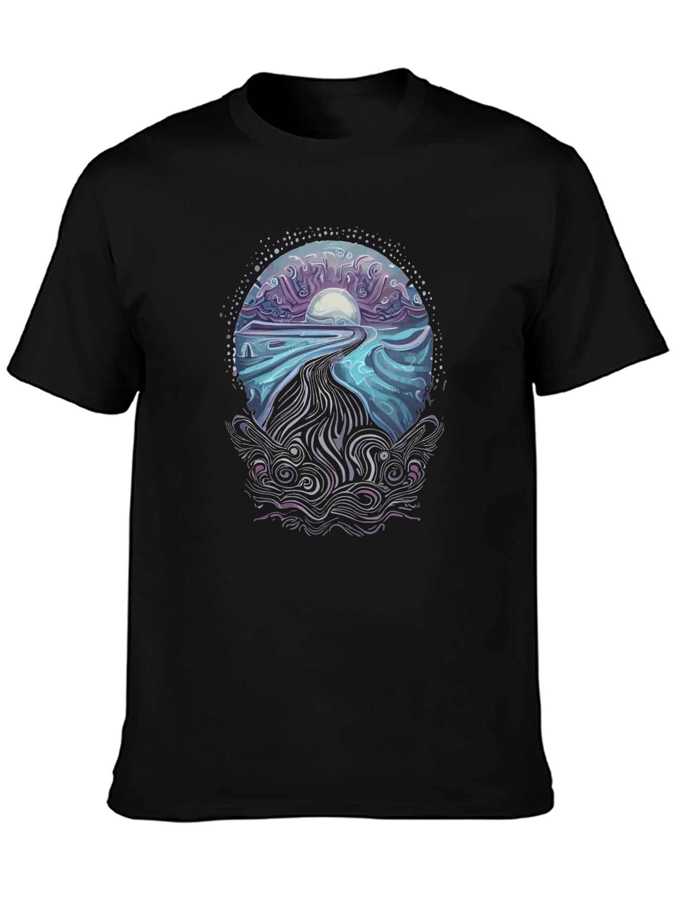 Mystical Ocean Wave T-Shirt - Black