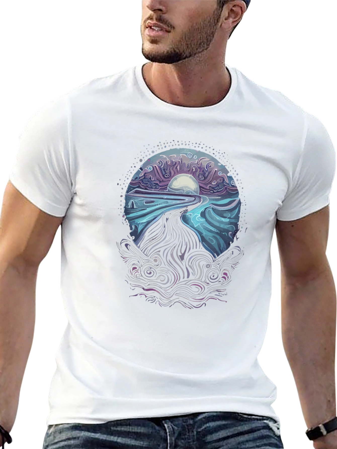 Mystical Ocean Wave T-Shirt - Black