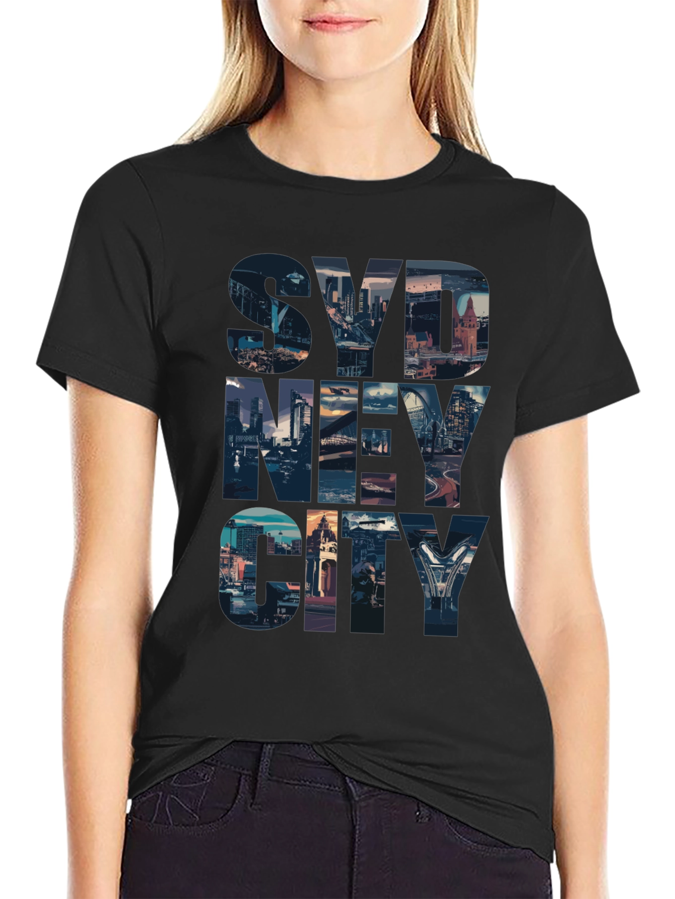 Sydney Cityscape Graphic Tee - Black Cotton Casual T-Shirt