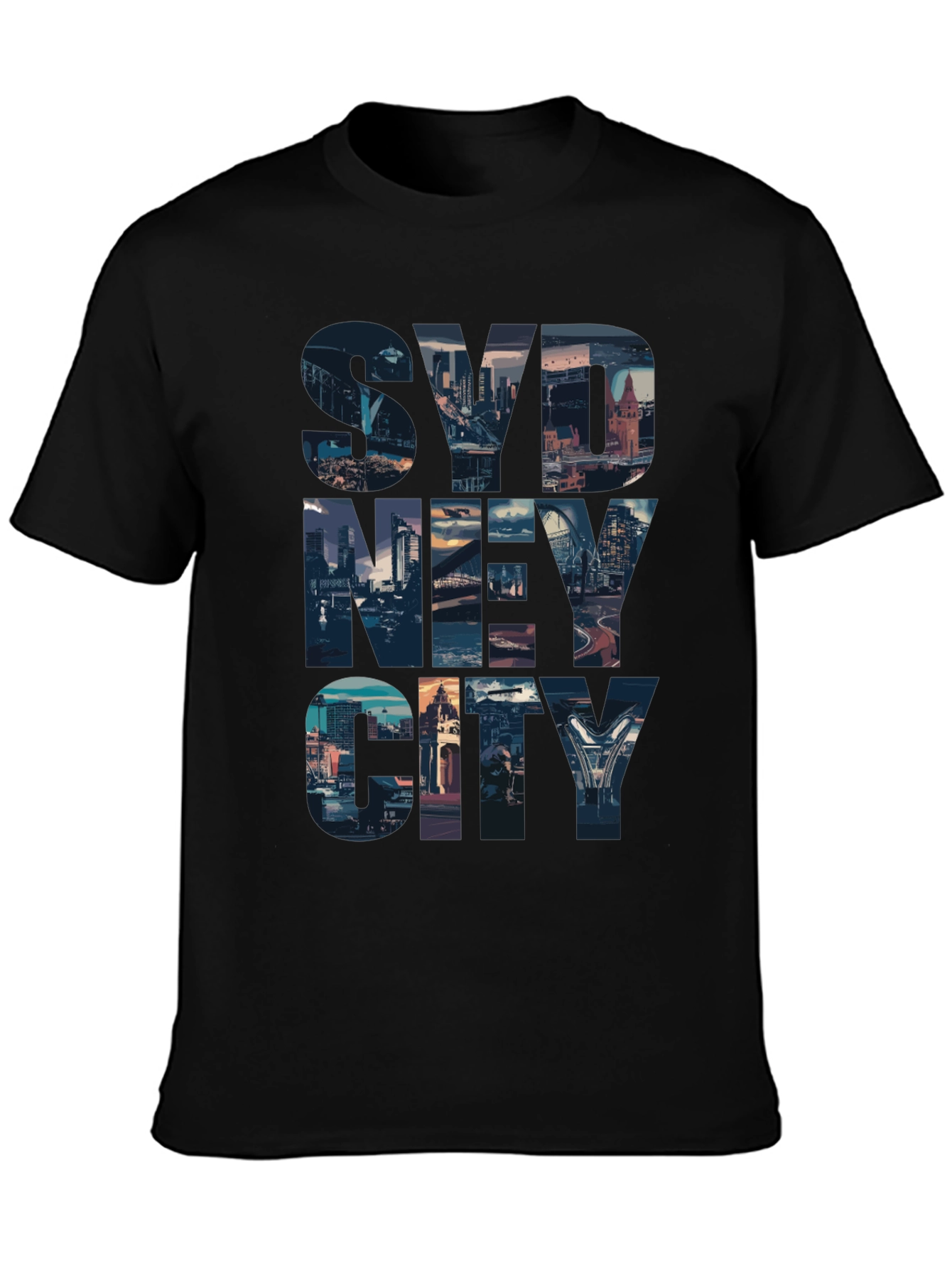 Sydney Cityscape Graphic Tee - Black Cotton Casual T-Shirt