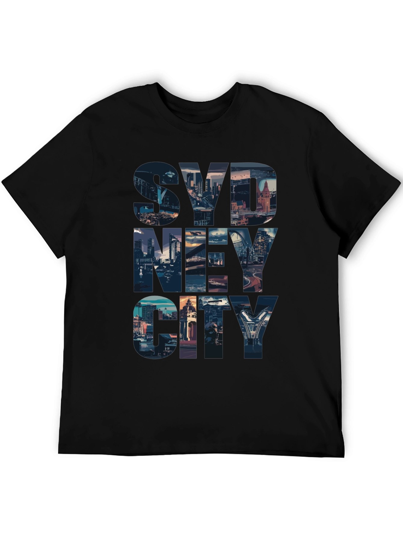 Sydney Cityscape Graphic Tee - Black Cotton Casual T-Shirt