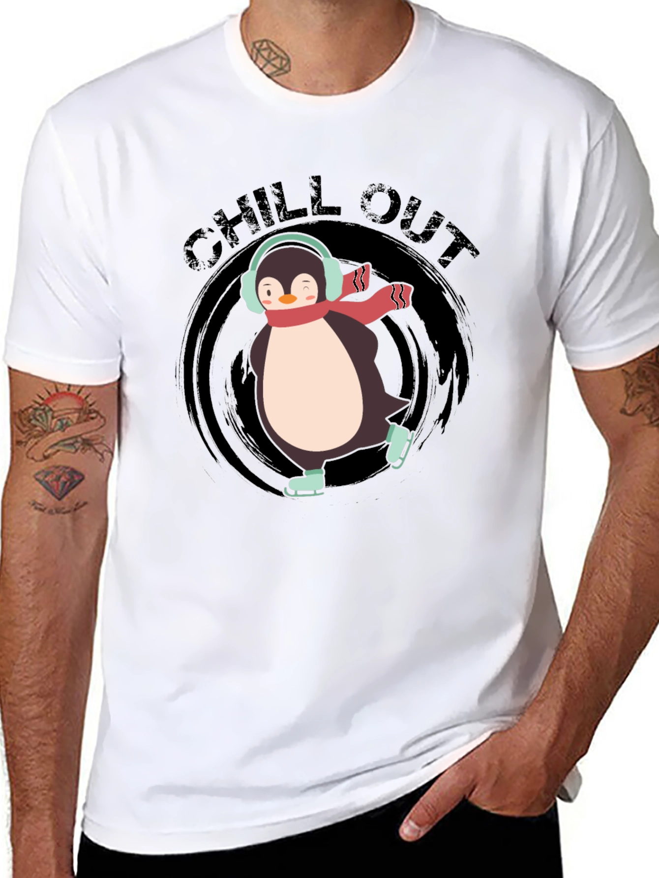 Chill Out Penguin Graphic Tee - Black