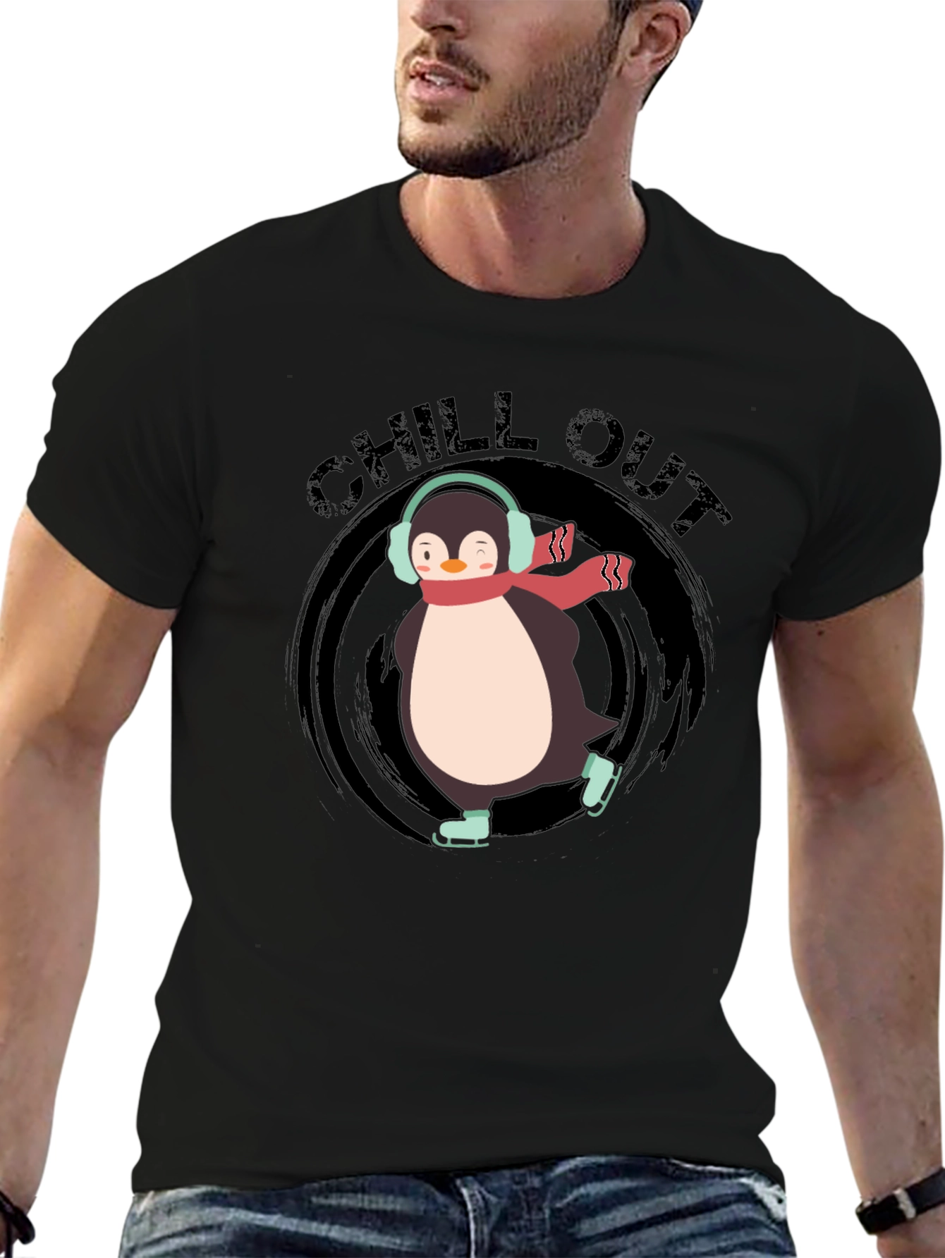 Chill Out Penguin Graphic Tee - Black