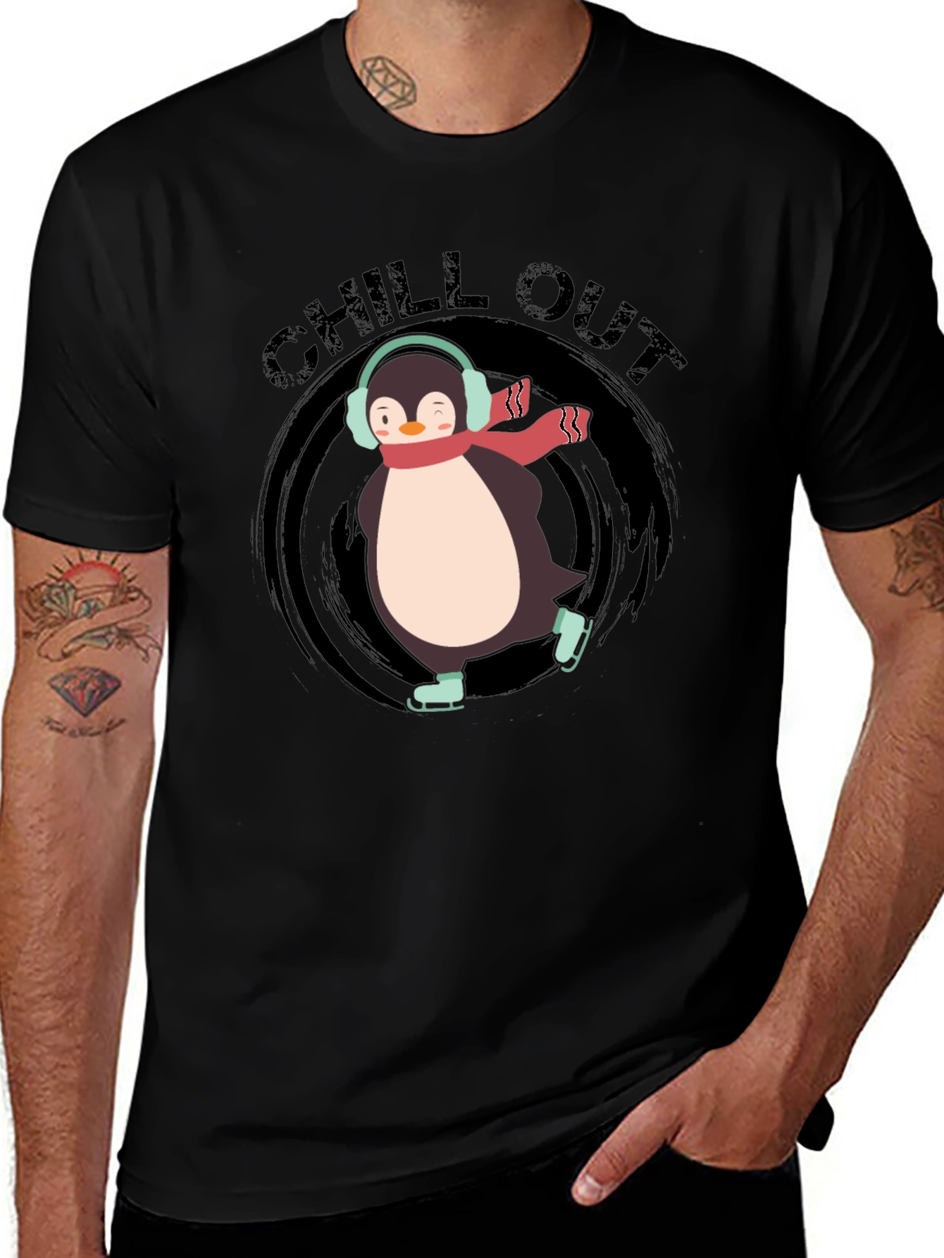 Chill Out Penguin Graphic Tee - Black