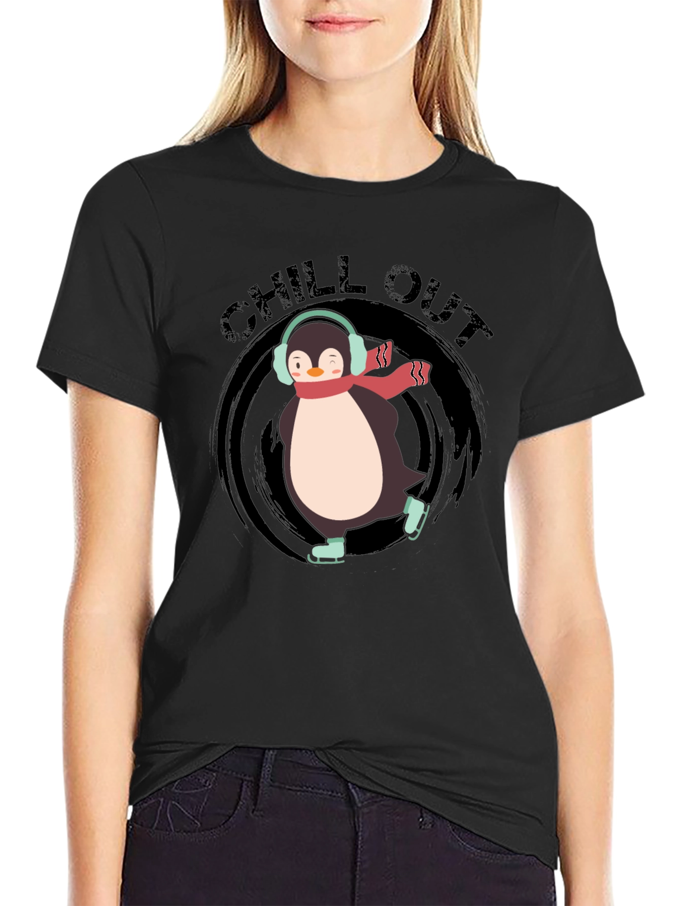 Chill Out Penguin Graphic Tee - Black