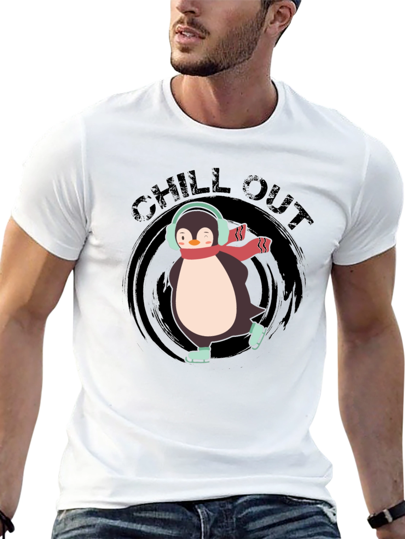 Chill Out Penguin Graphic Tee - Black