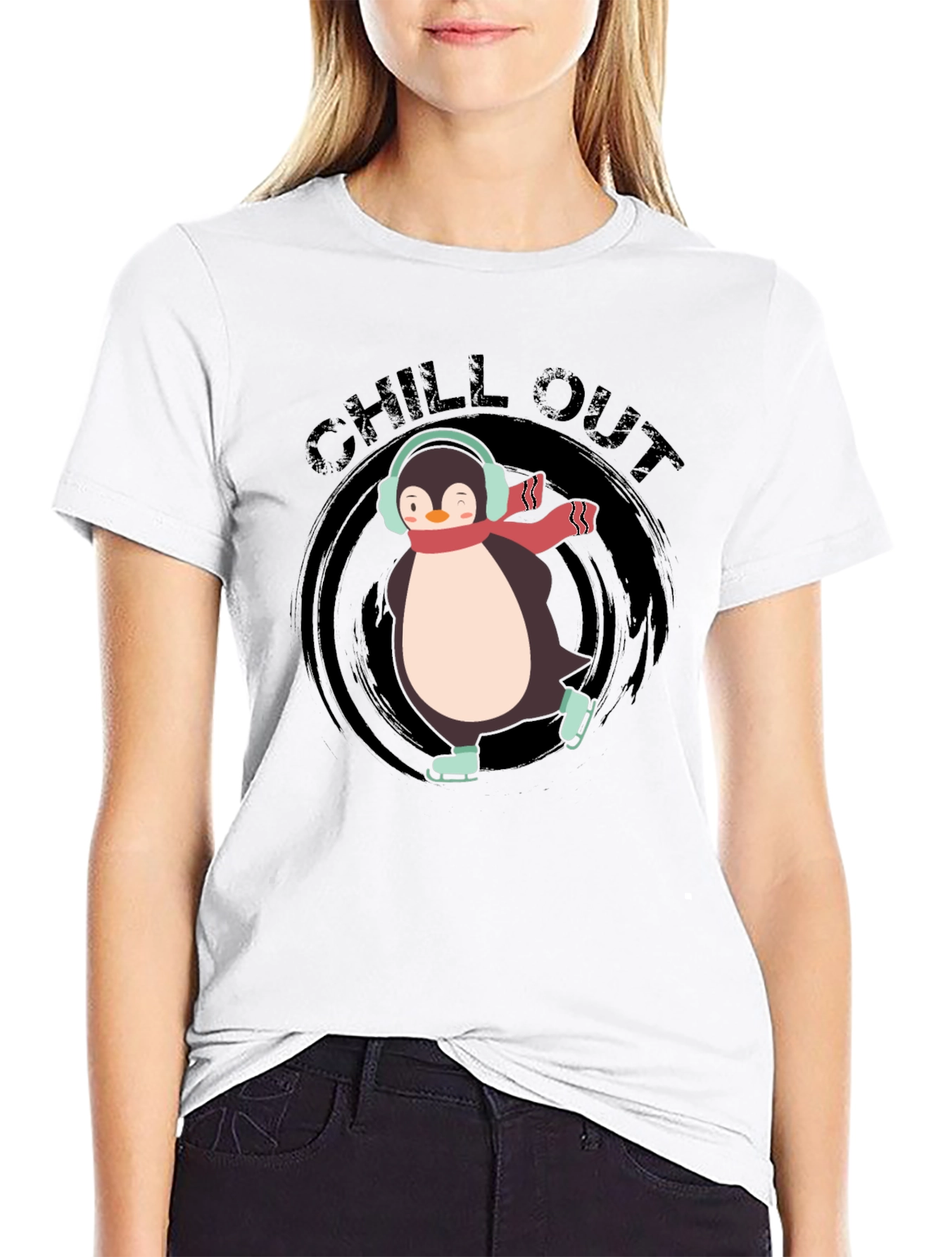Chill Out Penguin Graphic Tee - Black