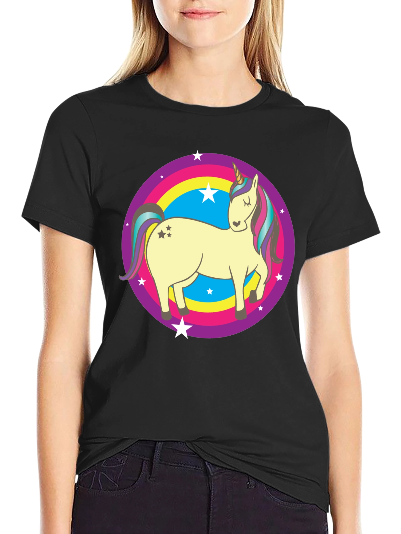 Unicorn Rainbow Circle Graphic T-Shirt