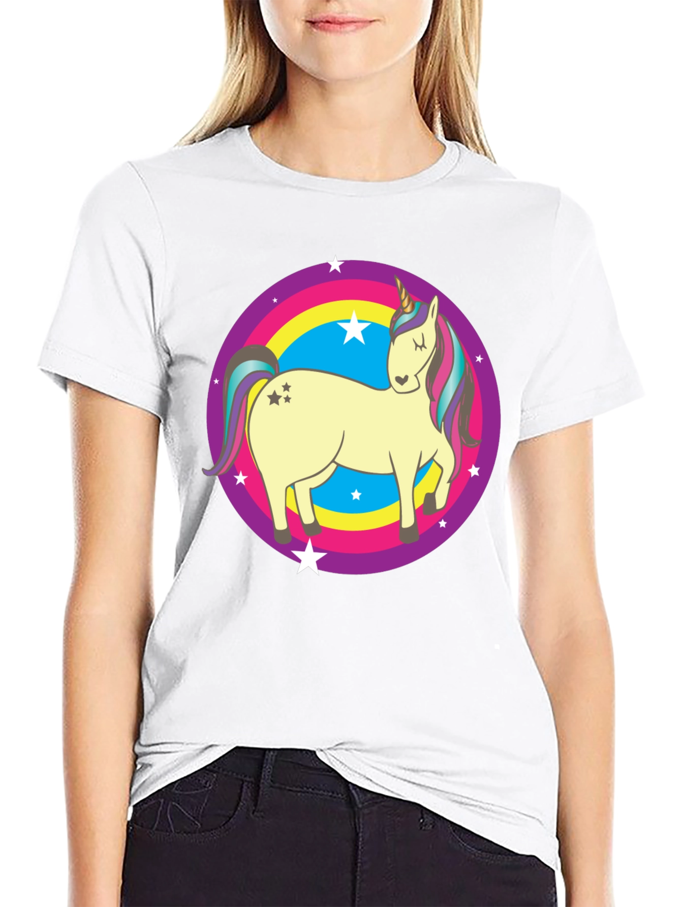 Unicorn Rainbow Circle Graphic T-Shirt