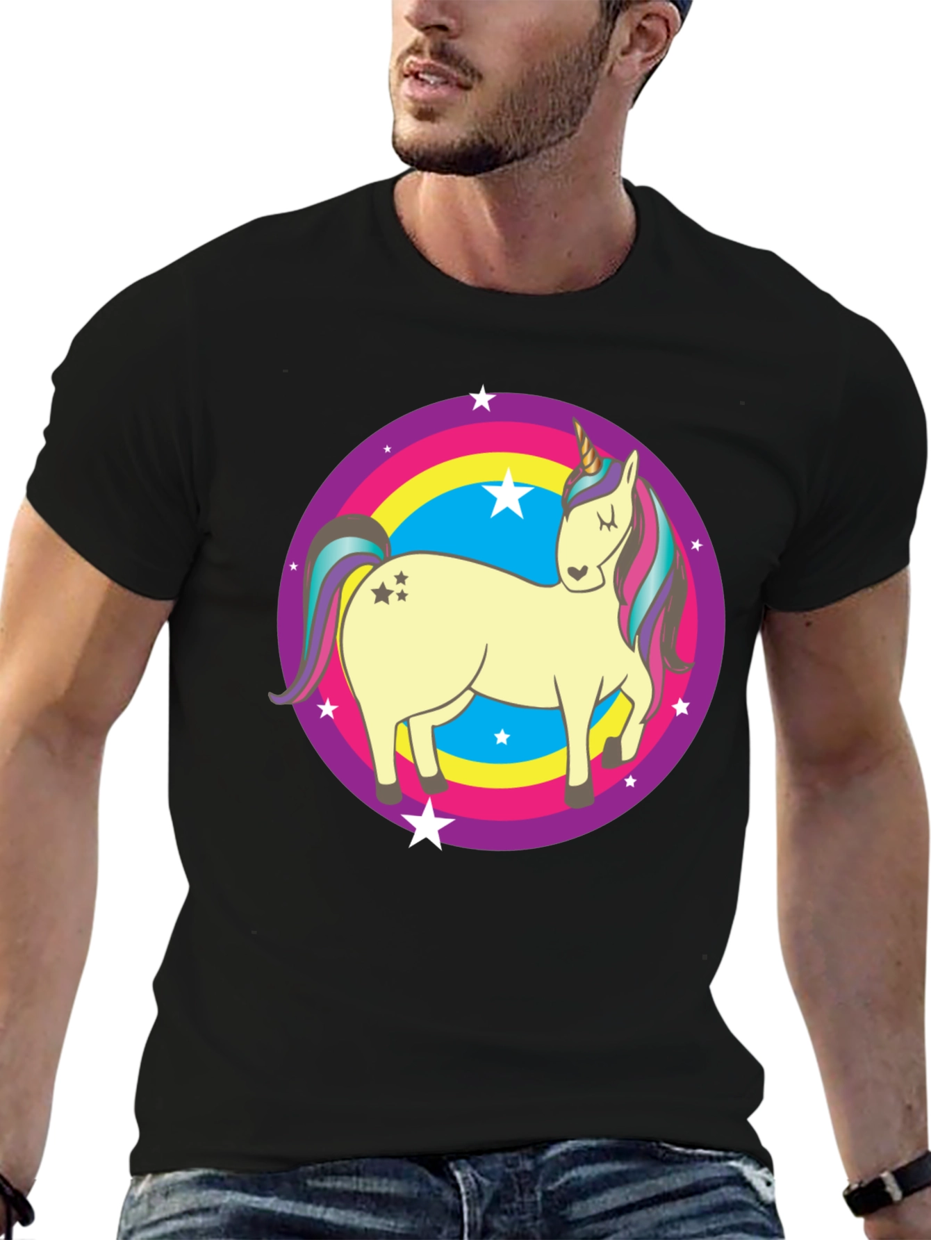 Unicorn Rainbow Circle Graphic T-Shirt