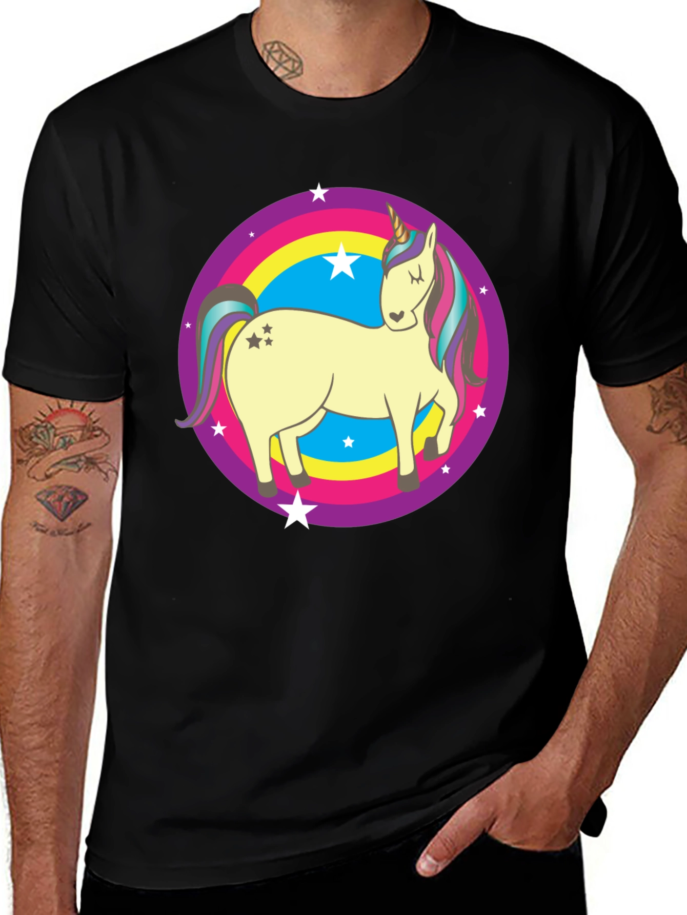 Unicorn Rainbow Circle Graphic T-Shirt