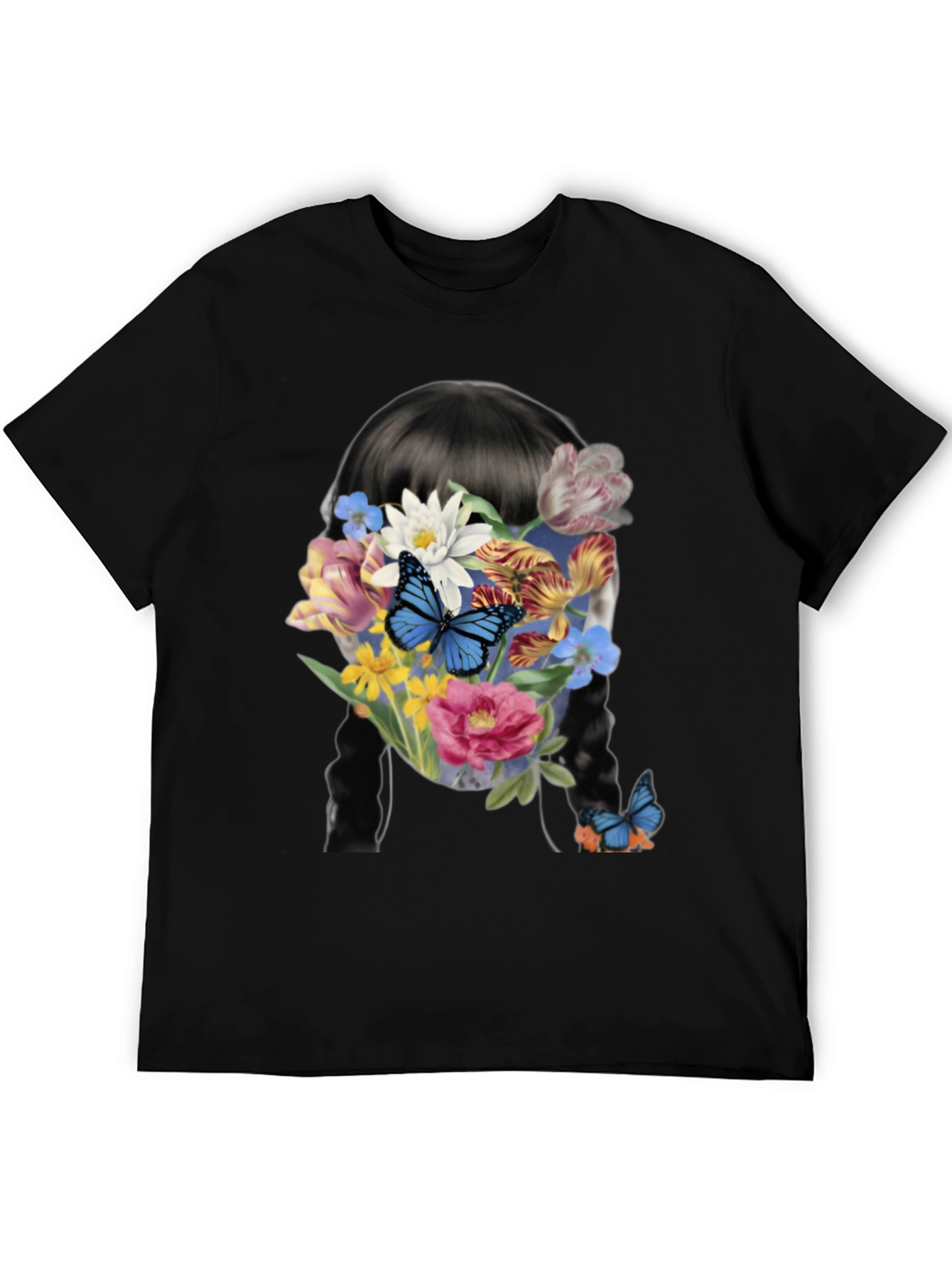 Floral Butterfly Graphic Tee - Trendy Black T-Shirt