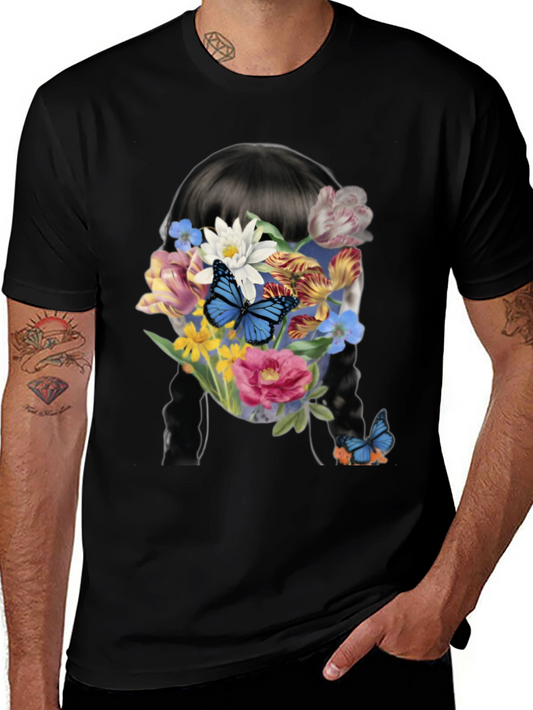 Floral Butterfly Graphic Tee - Trendy Black T-Shirt