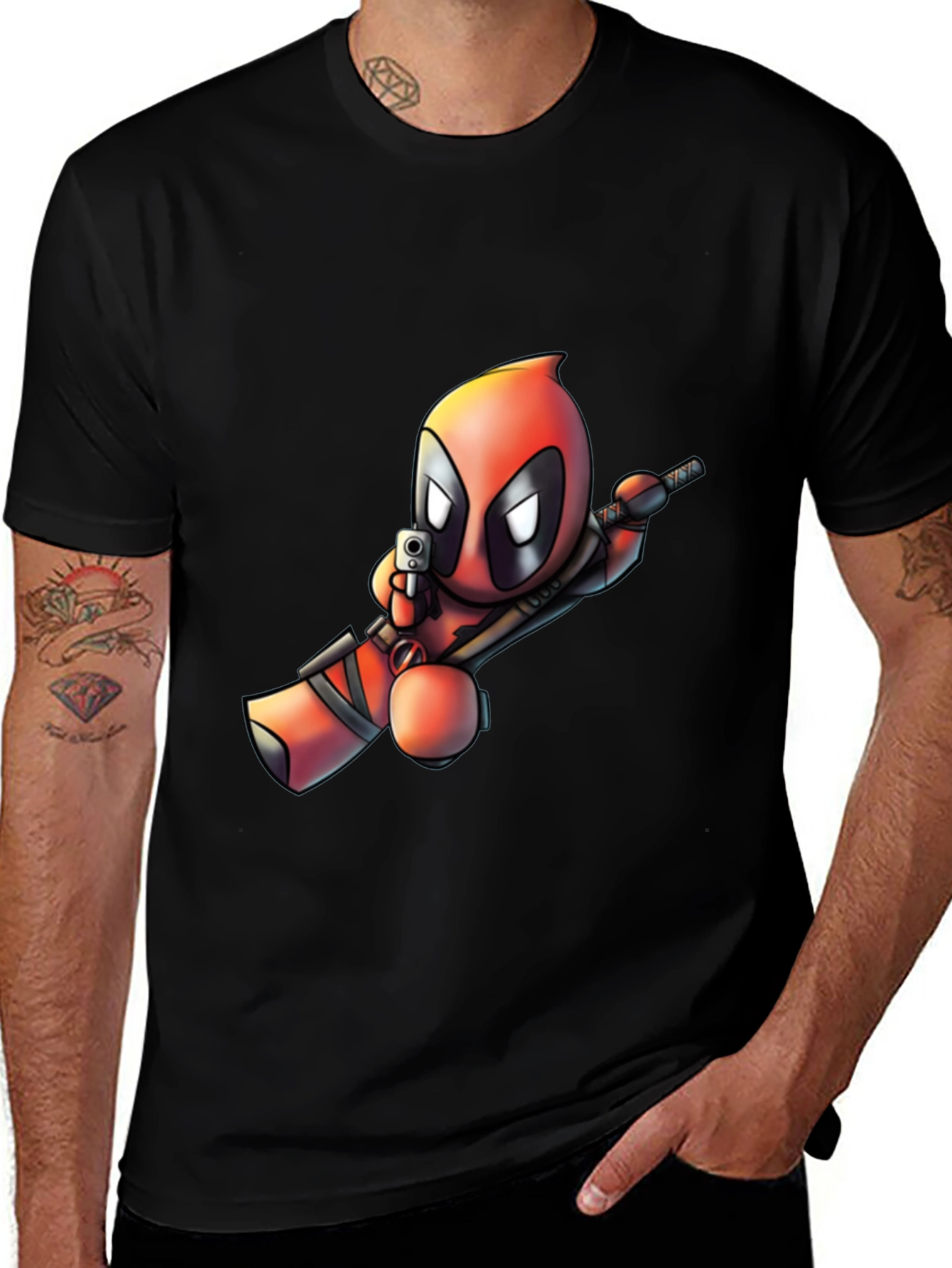 Cartoon Deadpool Graphic Print T-Shirt