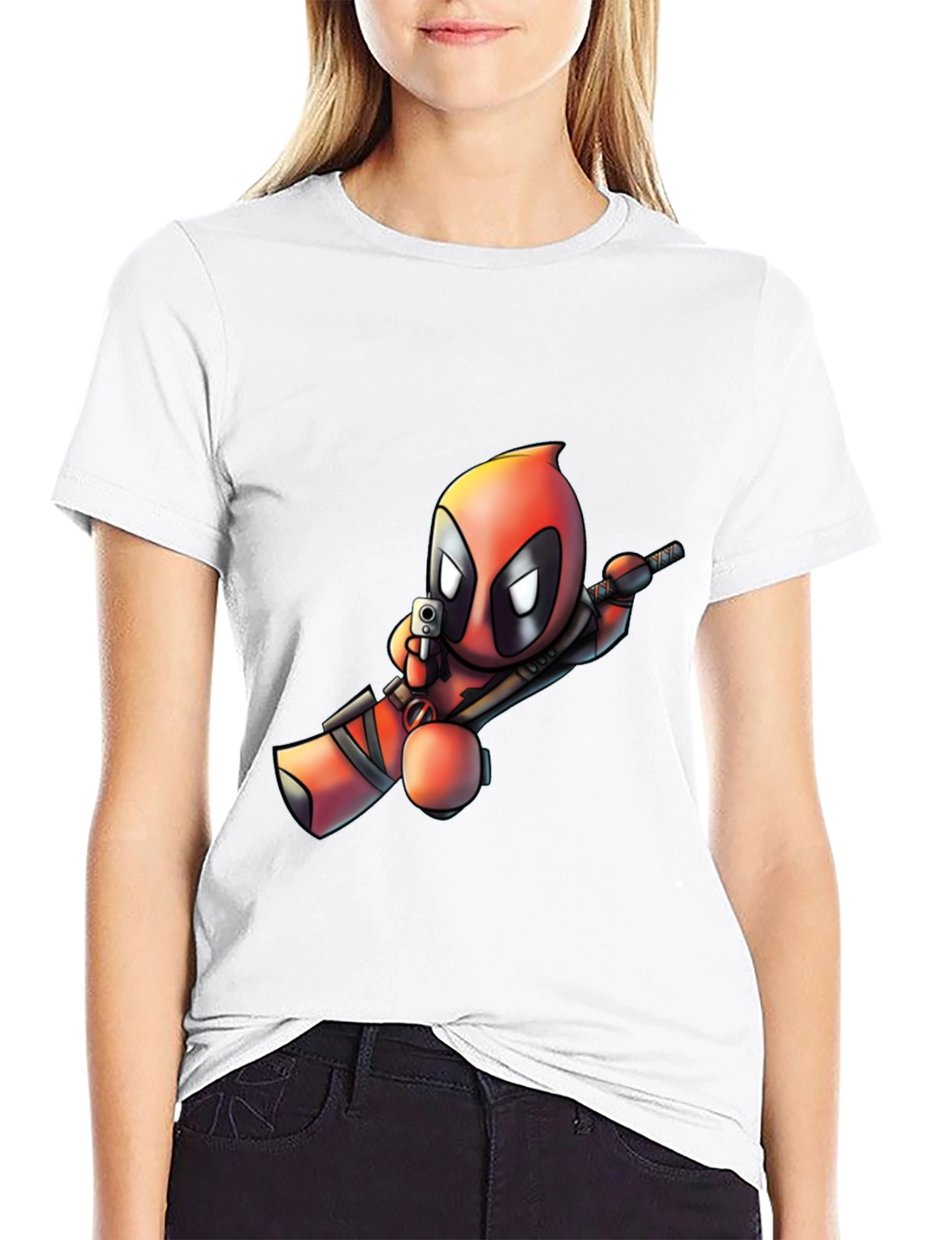 Cartoon Deadpool Graphic Print T-Shirt