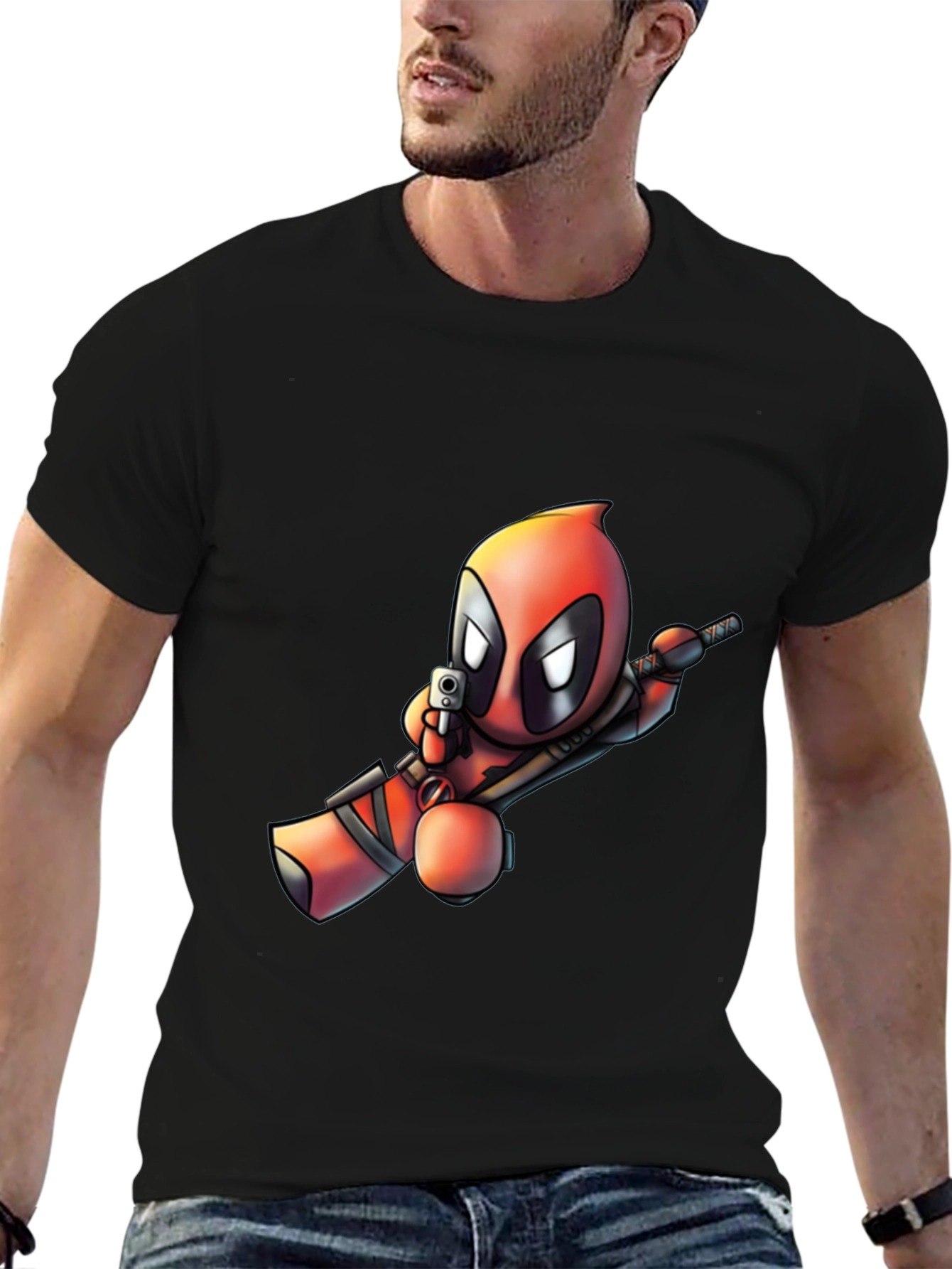 Cartoon Deadpool Graphic Print T-Shirt