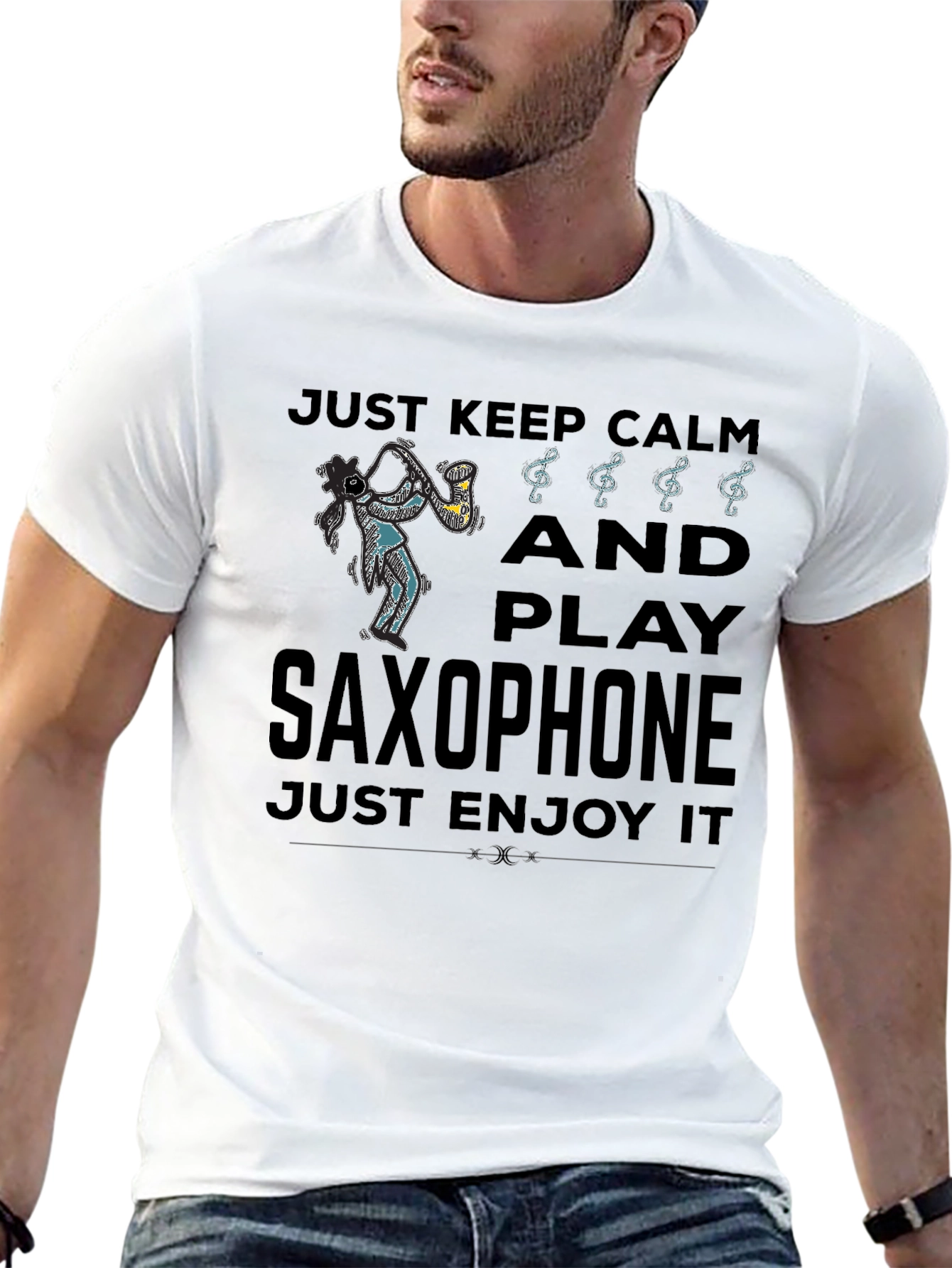 Just Keep Calm Play Saxophone Black Graphic T-Shirt