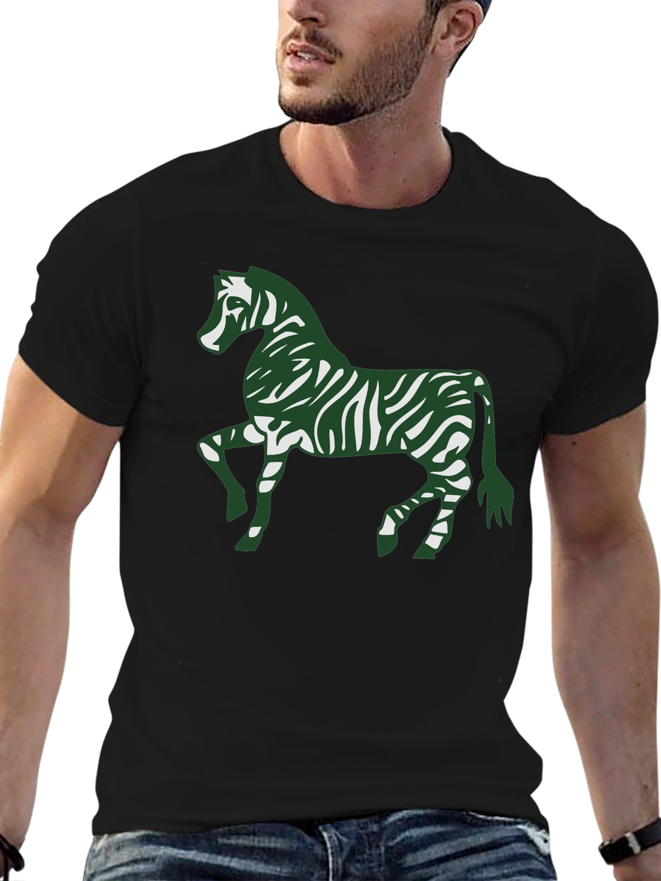 Zebra Print Tee - Stylish Mens Black Cotton T-Shirt
