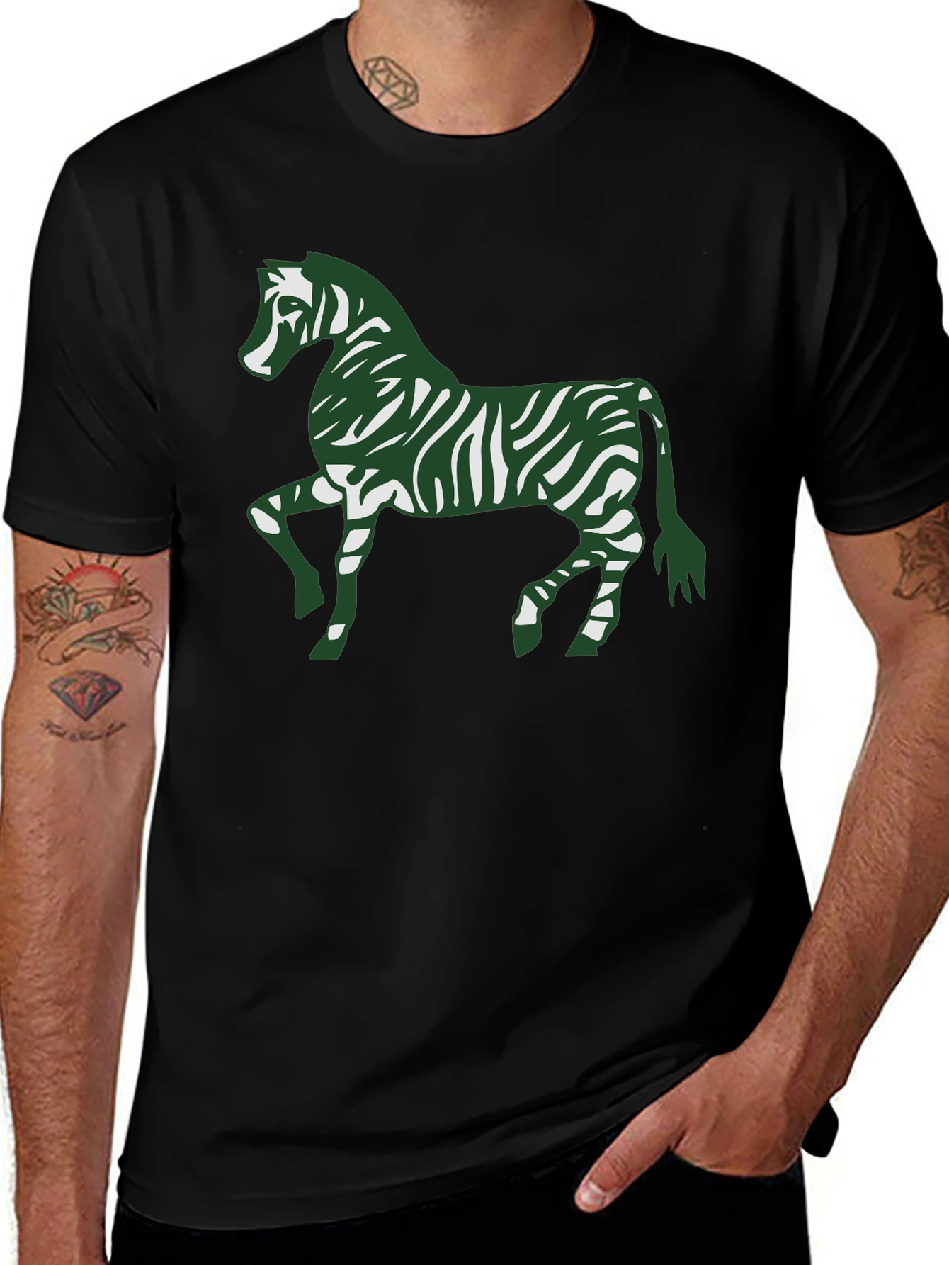Zebra Print Tee - Stylish Mens Black Cotton T-Shirt