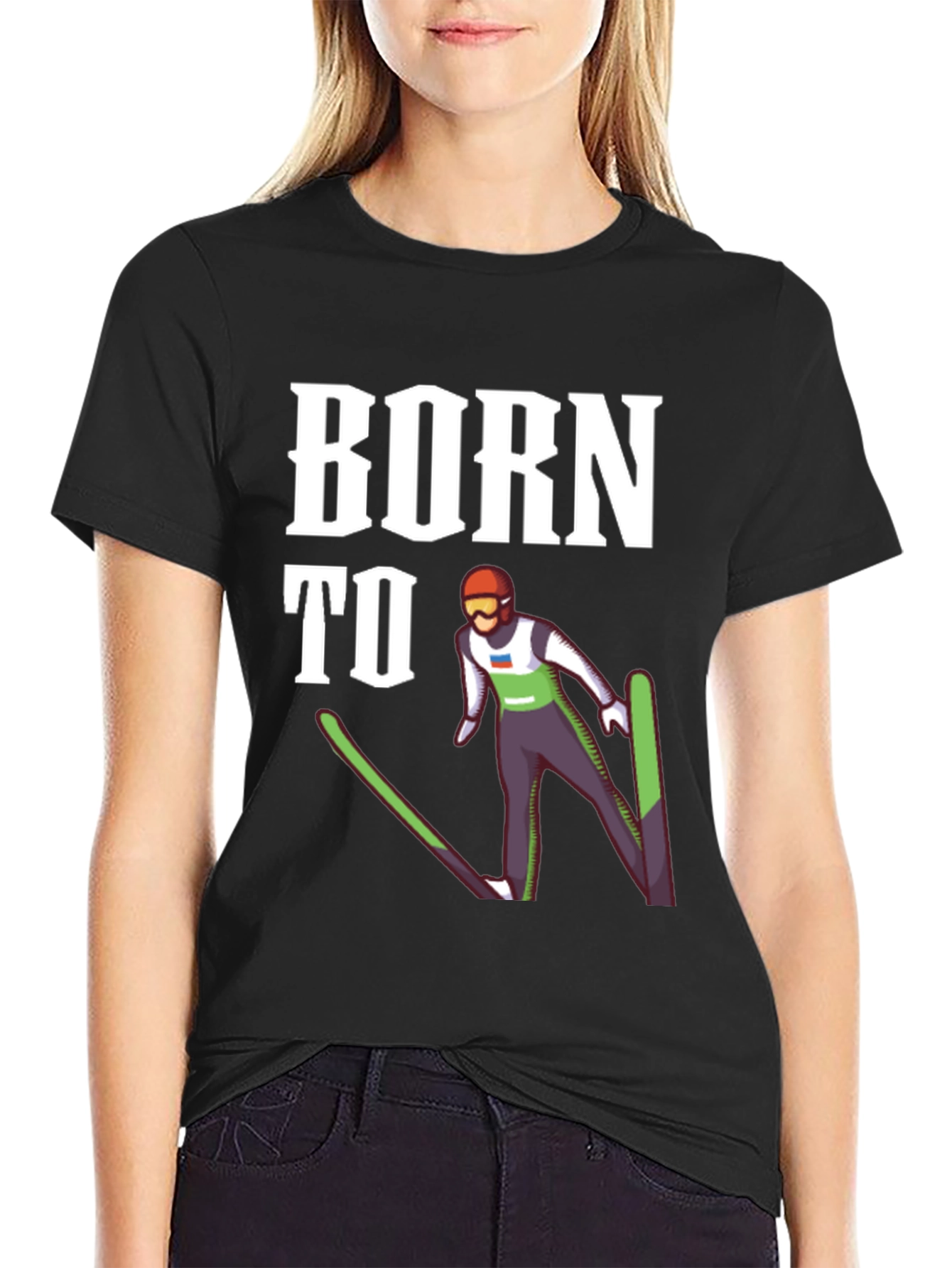 Born to Ski Jumper Black T-Shirt