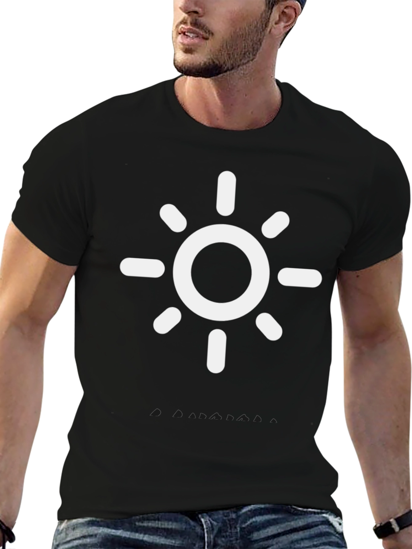 Sunburst Graphic T-Shirt - Black Cotton Blend Casual Tee