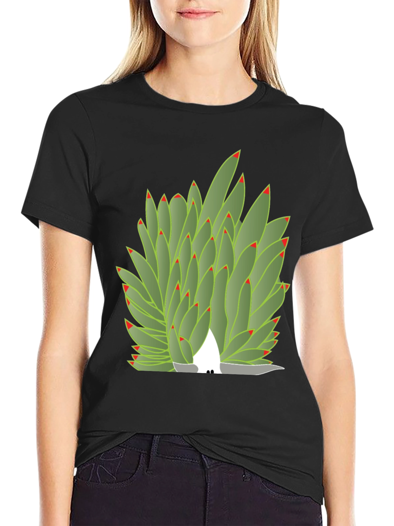 Succulent Plant Graphic Tee - Black Cotton Blend