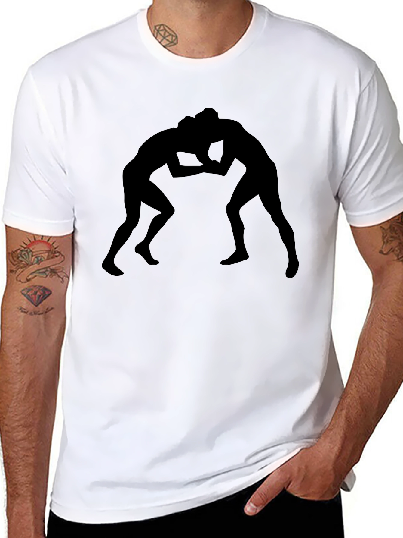 Wrestling Silhouette Graphic Tee - Black