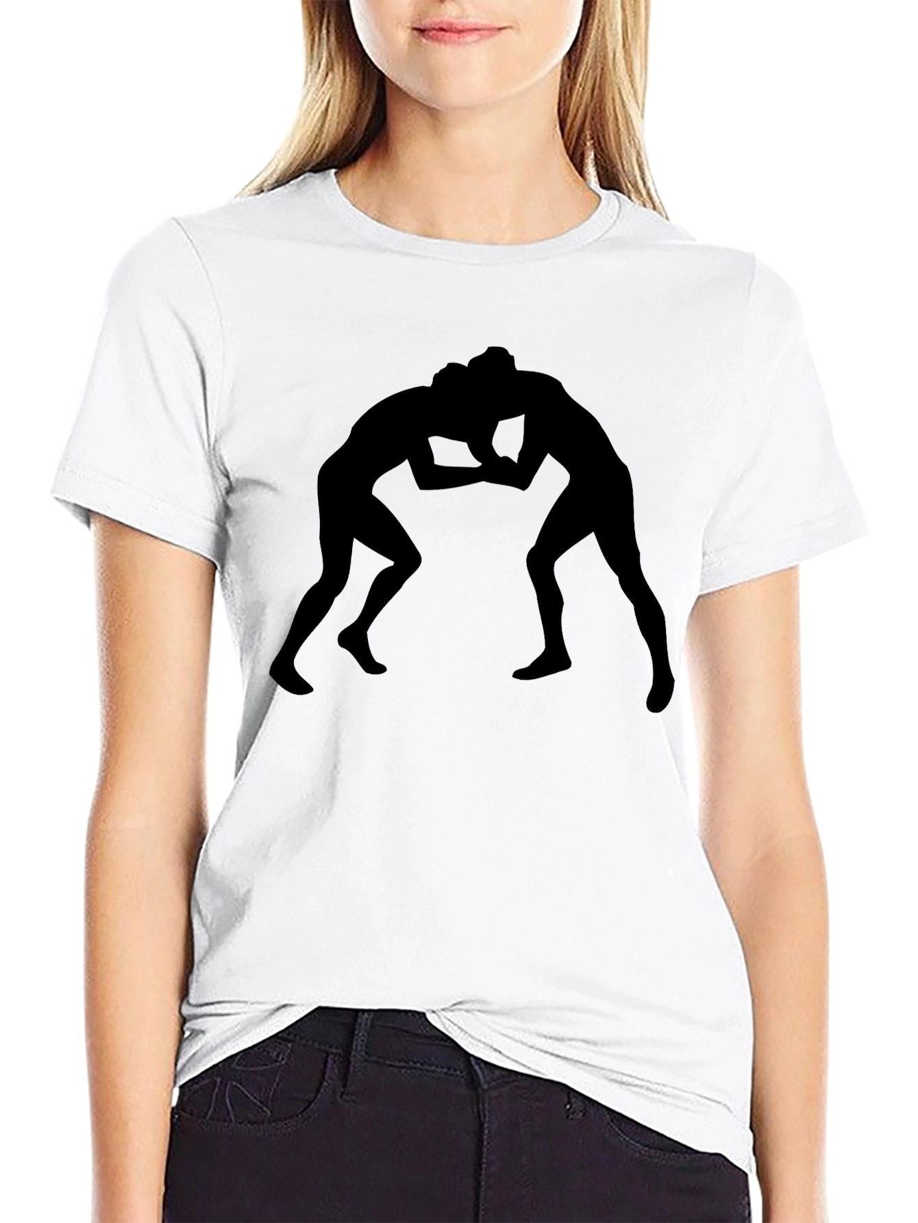 Wrestling Silhouette Graphic Tee - Black