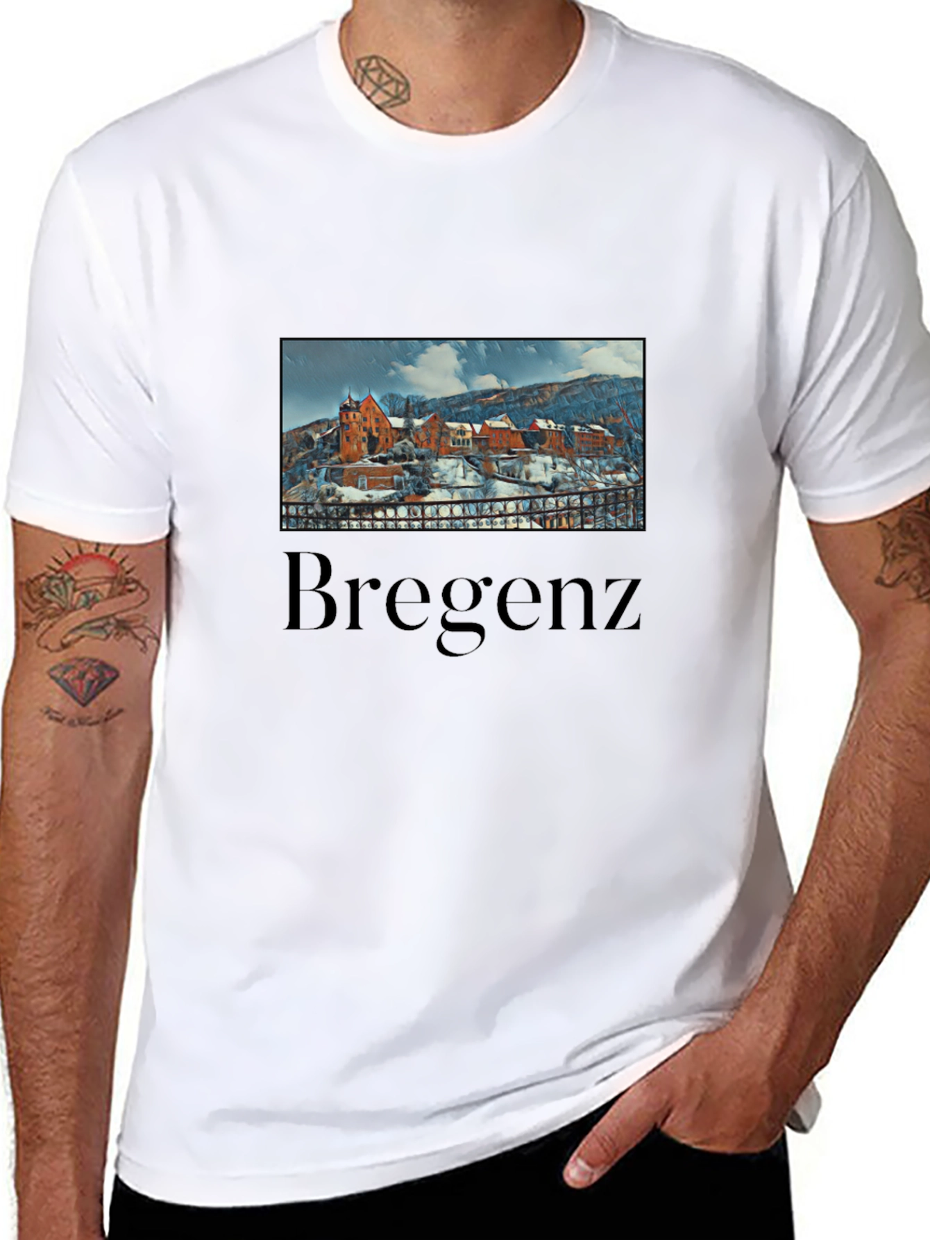 Bregenz Austria T-Shirt Winter Scene Black Tee