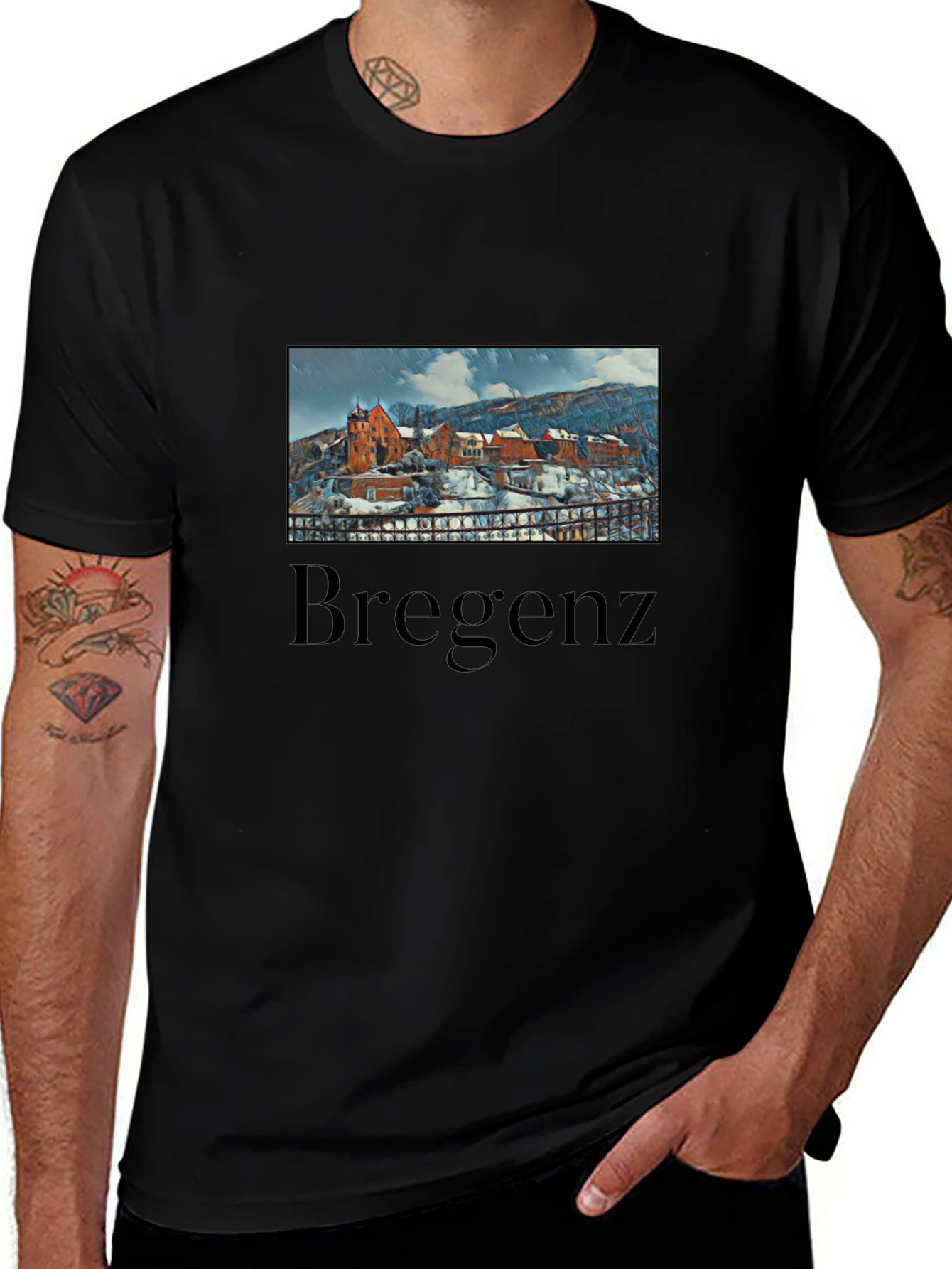 Bregenz Austria T-Shirt Winter Scene Black Tee