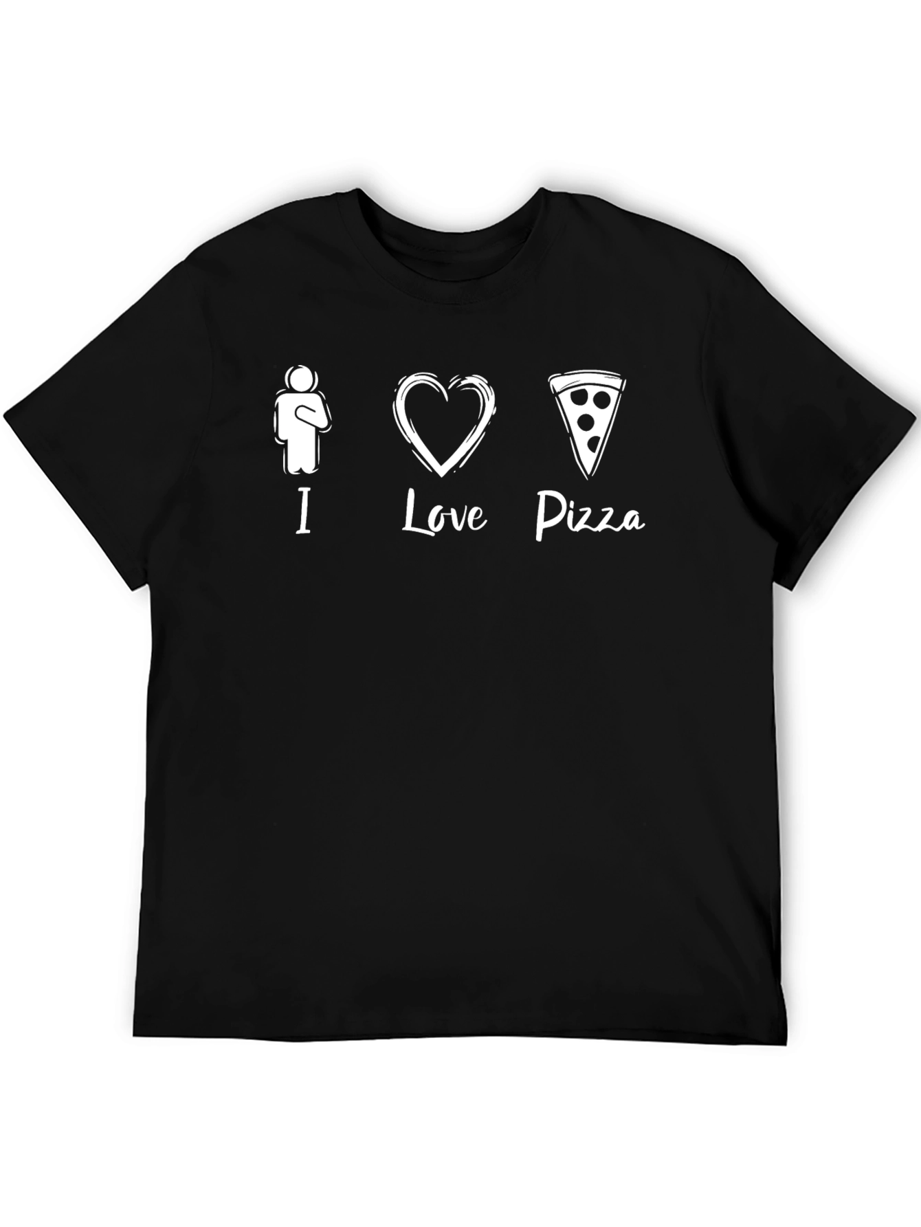 I Love Pizza Graphic Print Black T-Shirt
