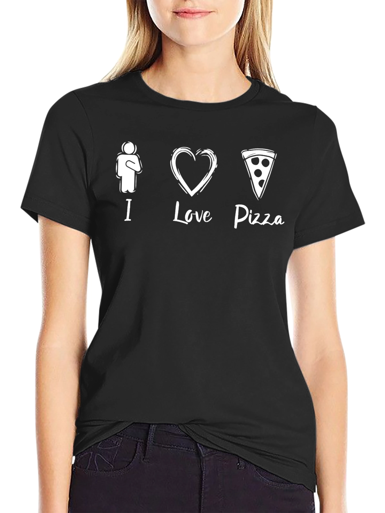 I Love Pizza Graphic Print Black T-Shirt