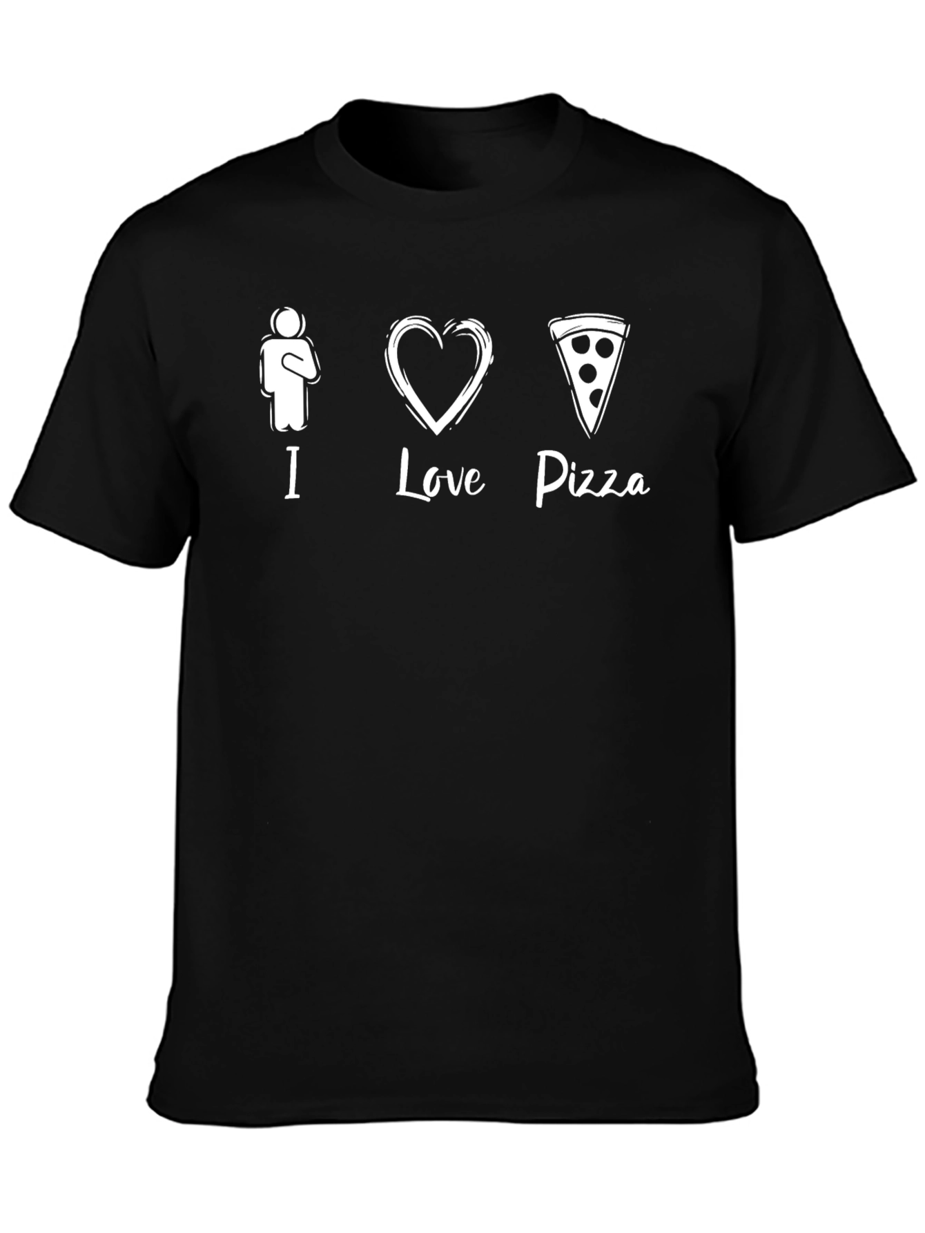 I Love Pizza Graphic Print Black T-Shirt