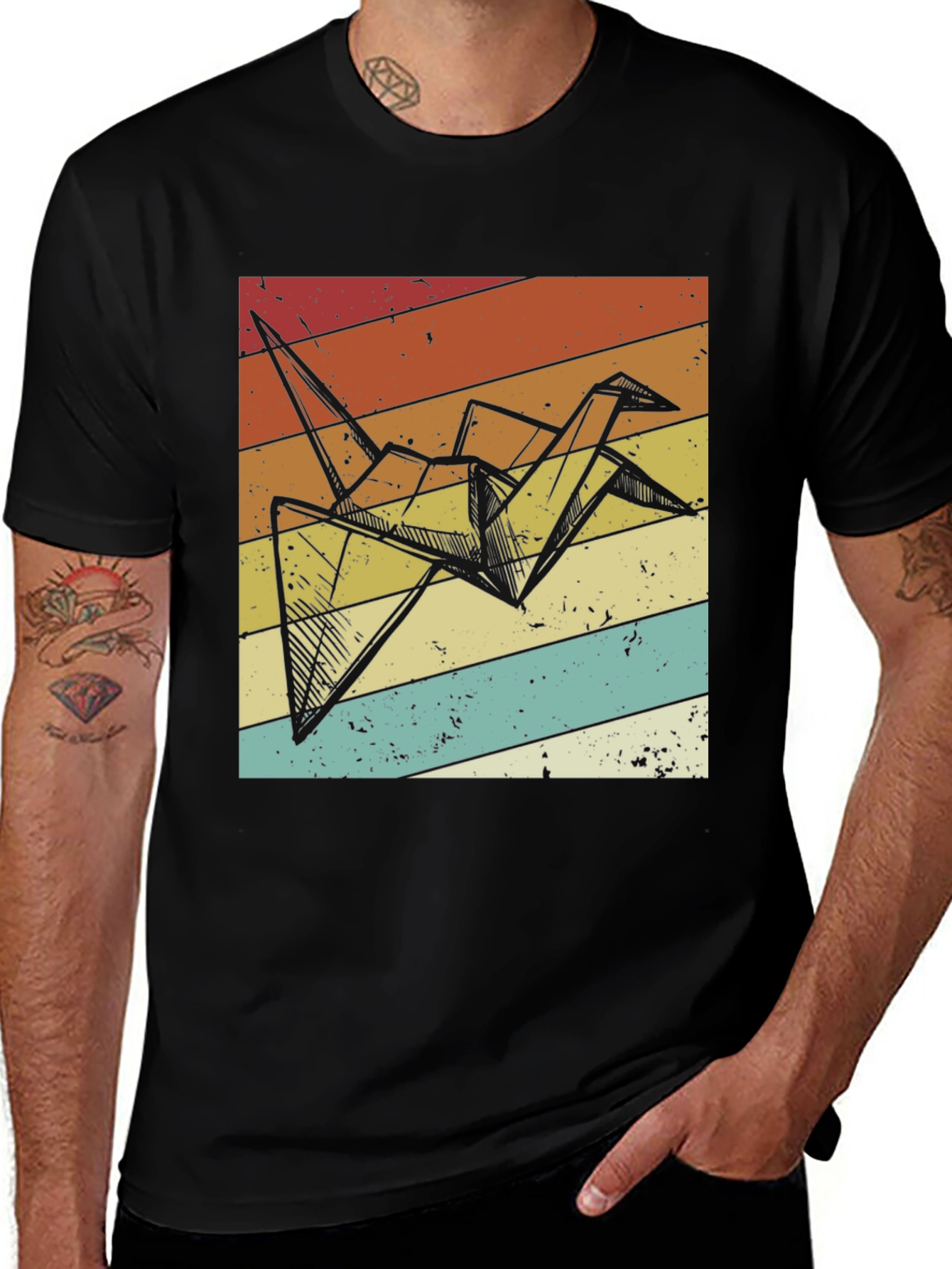Origami Crane Retro T-Shirt