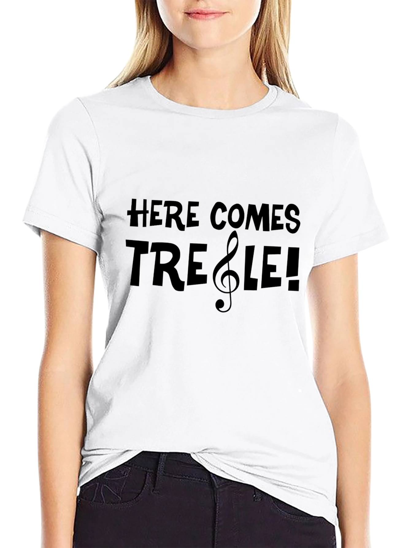 Here Comes Treble! Music Themed Black T-Shirt
