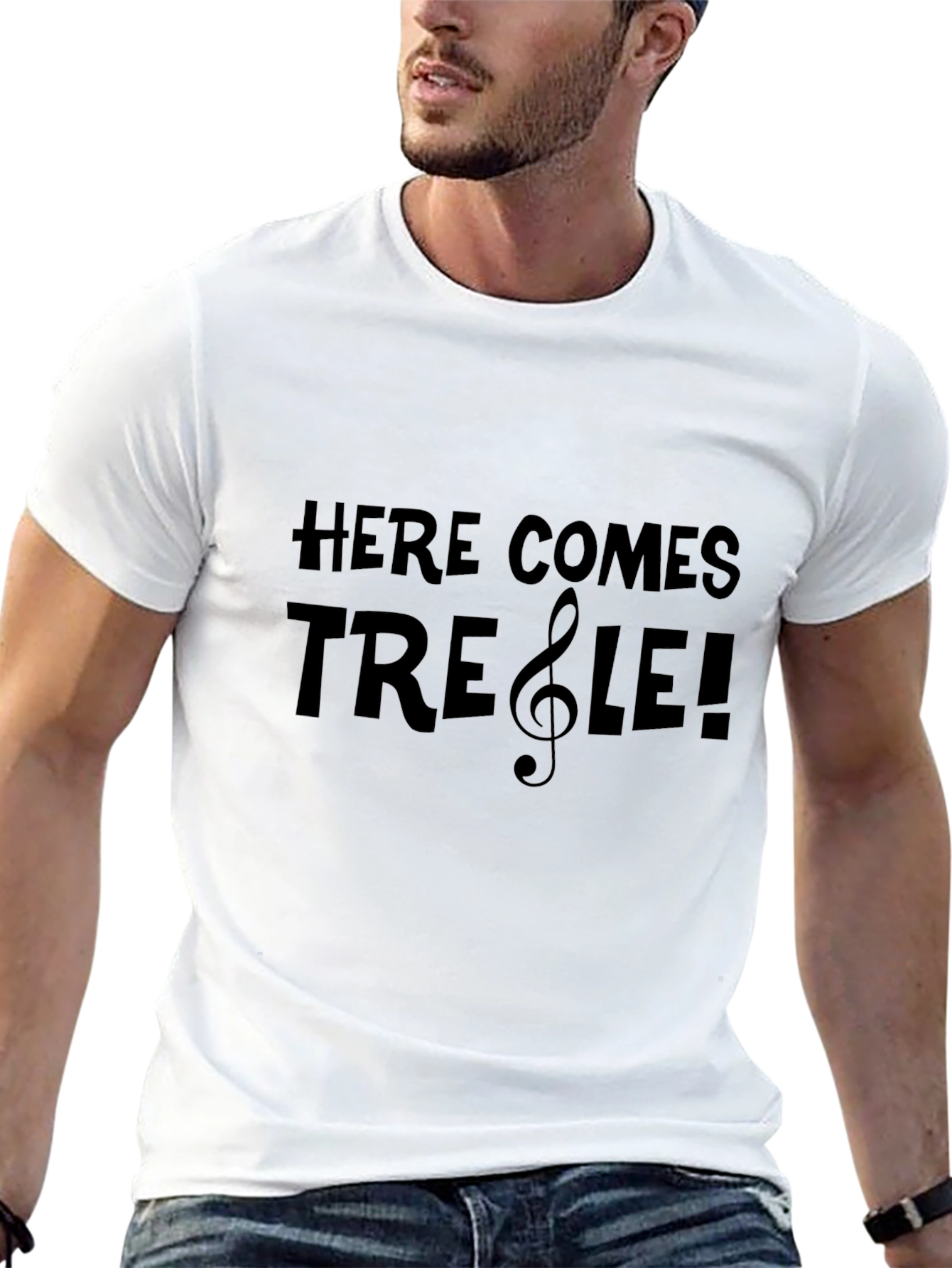 Here Comes Treble! Music Themed Black T-Shirt