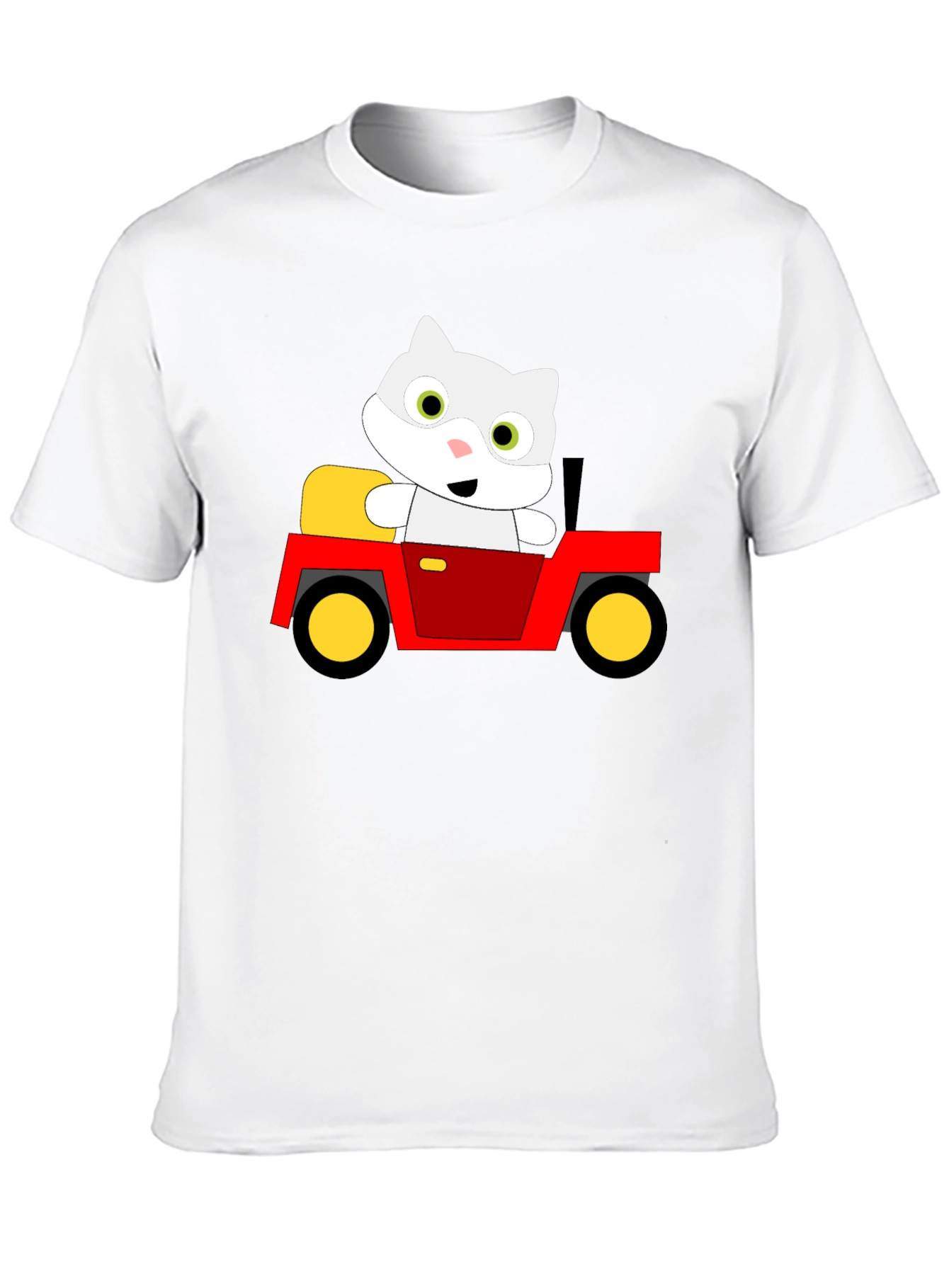 Cute Cartoon Cat in Car Graphic T-Shirt