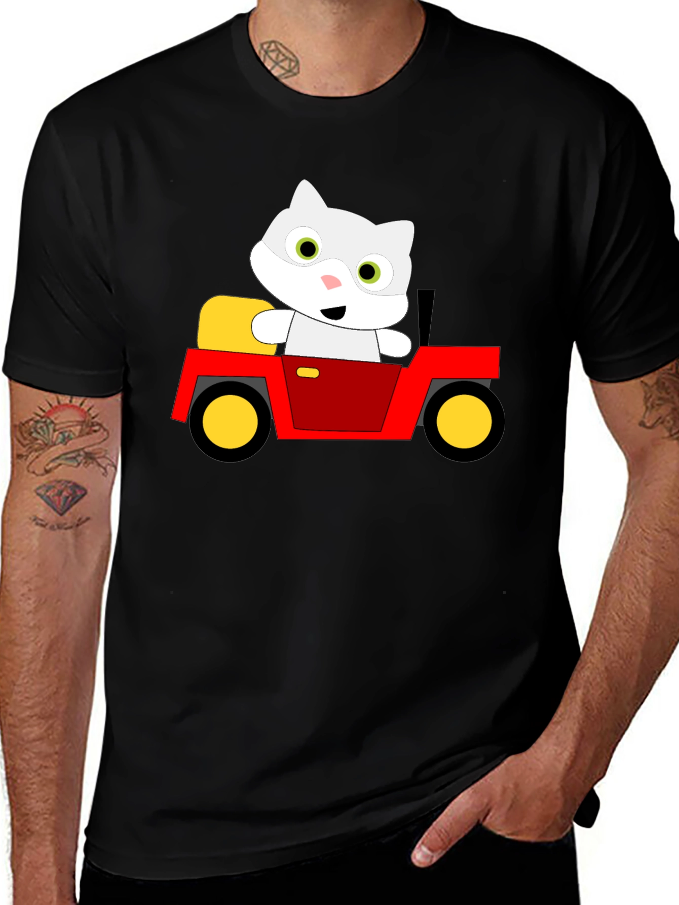 Cute Cartoon Cat in Car Graphic T-Shirt