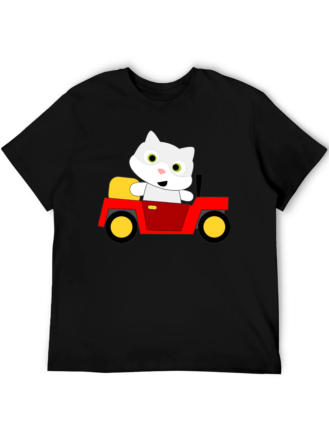 Cute Cartoon Cat in Car Graphic T-Shirt