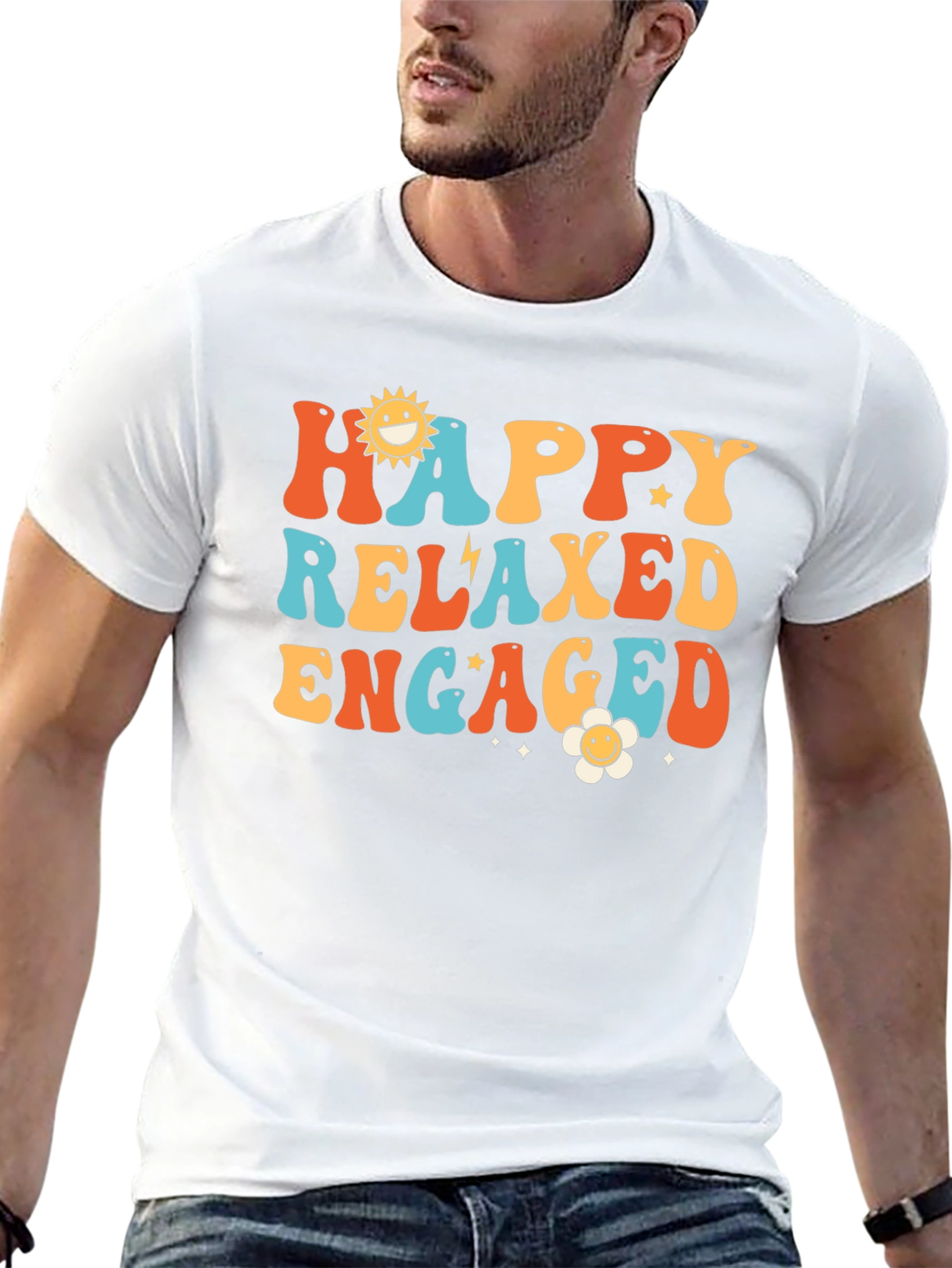 Happy Relaxed Engaged Graphic Tee - Retro Style