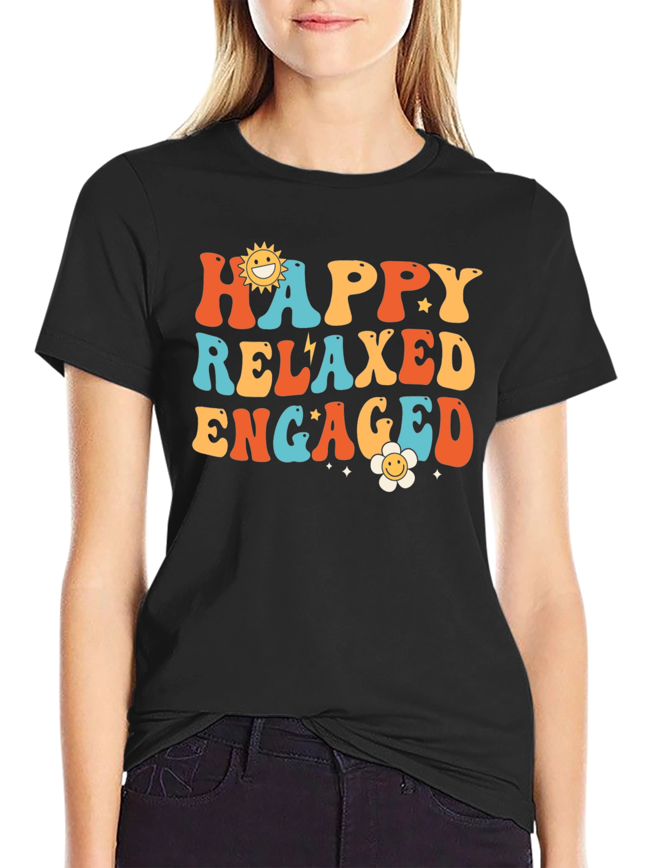 Happy Relaxed Engaged Graphic Tee - Retro Style