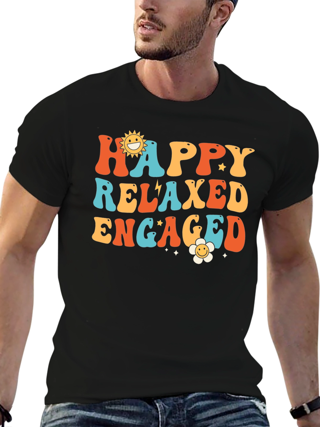 Happy Relaxed Engaged Graphic Tee - Retro Style