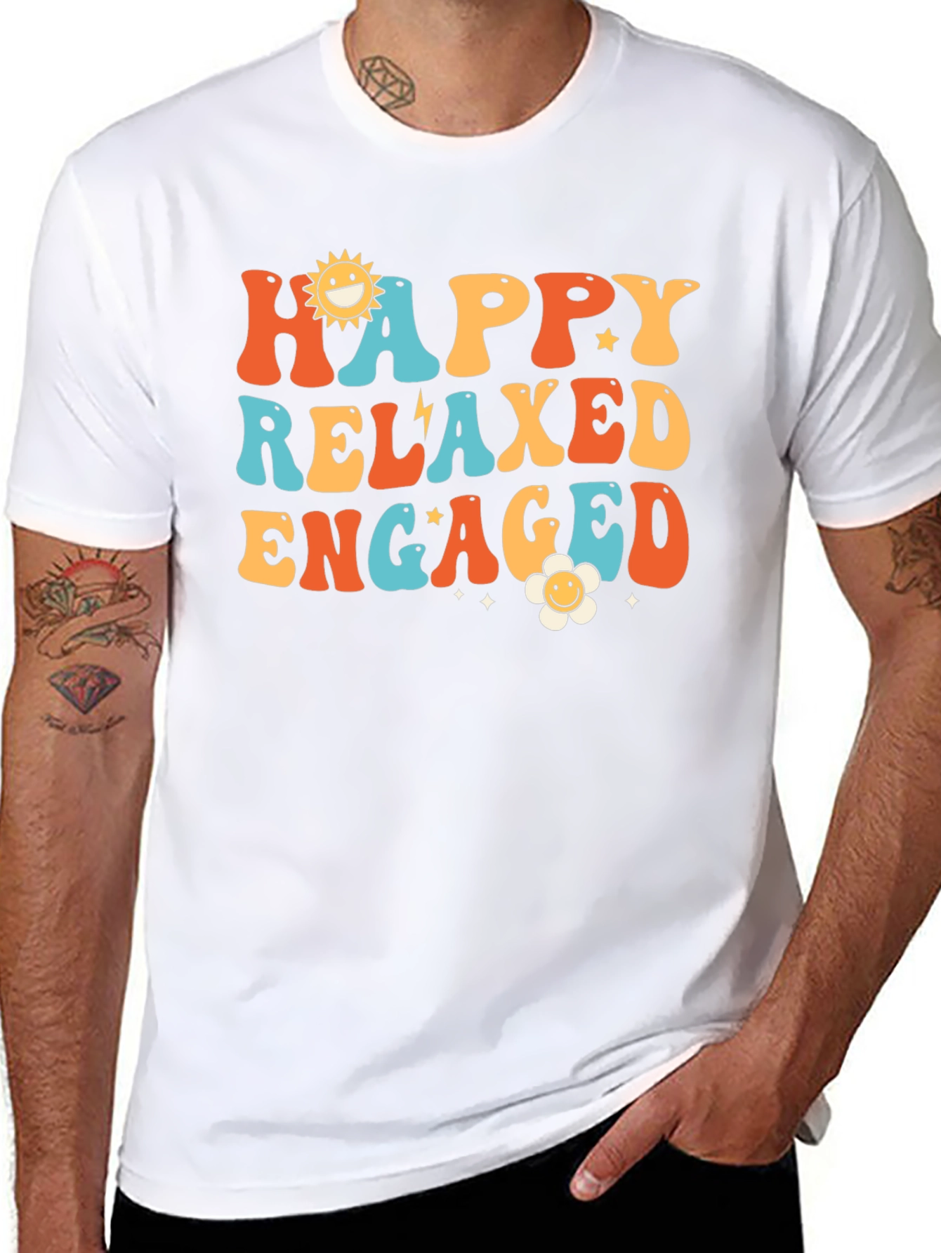 Happy Relaxed Engaged Graphic Tee - Retro Style