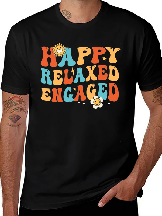 Happy Relaxed Engaged Graphic Tee - Retro Style